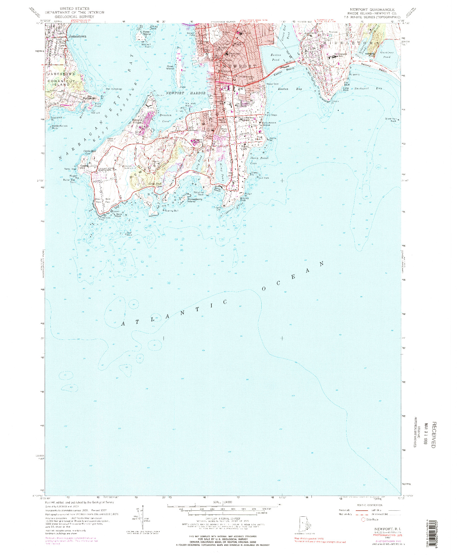 USGS 1:24000-SCALE QUADRANGLE FOR NEWPORT, RI 1957