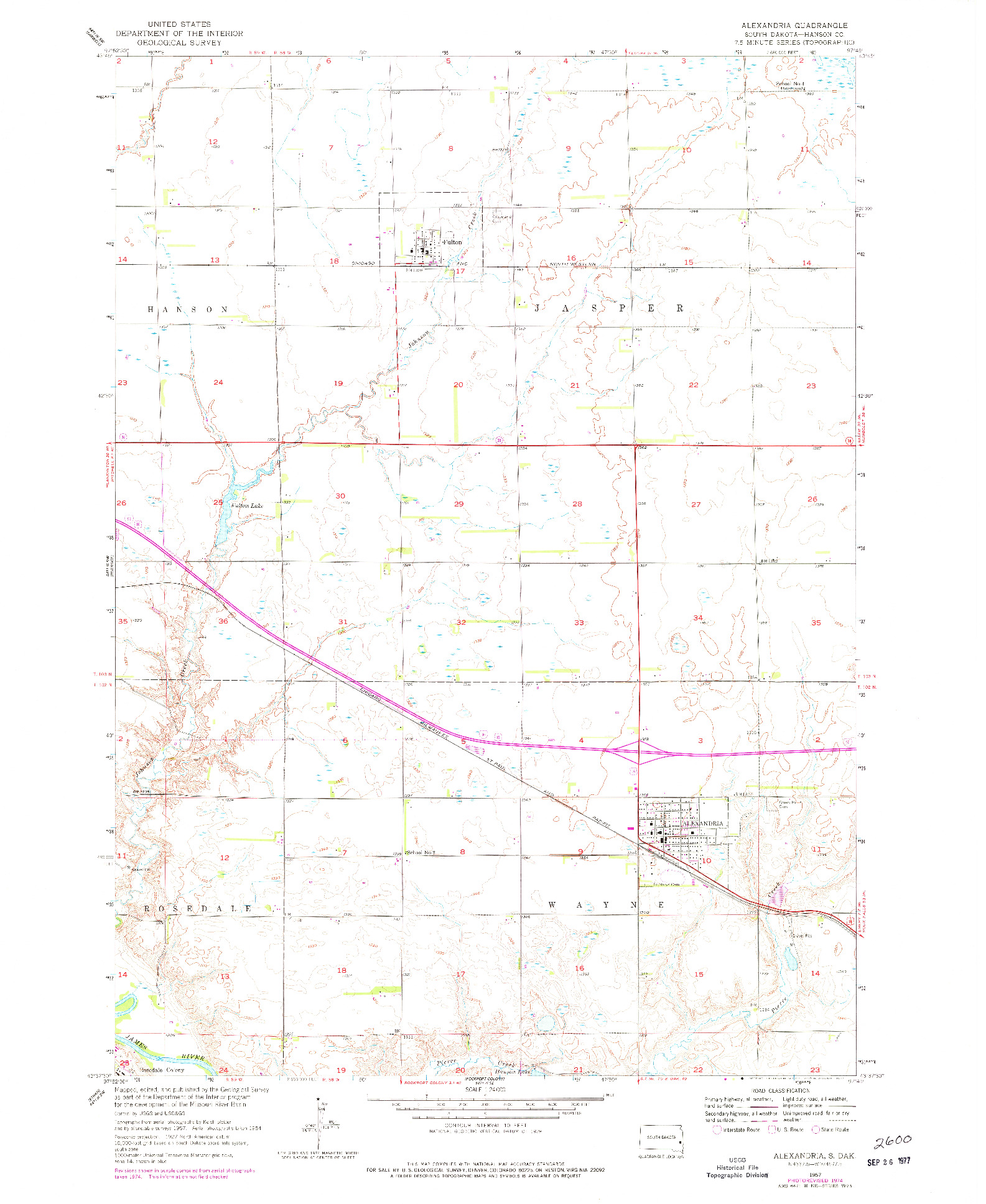 USGS 1:24000-SCALE QUADRANGLE FOR ALEXANDRIA, SD 1957