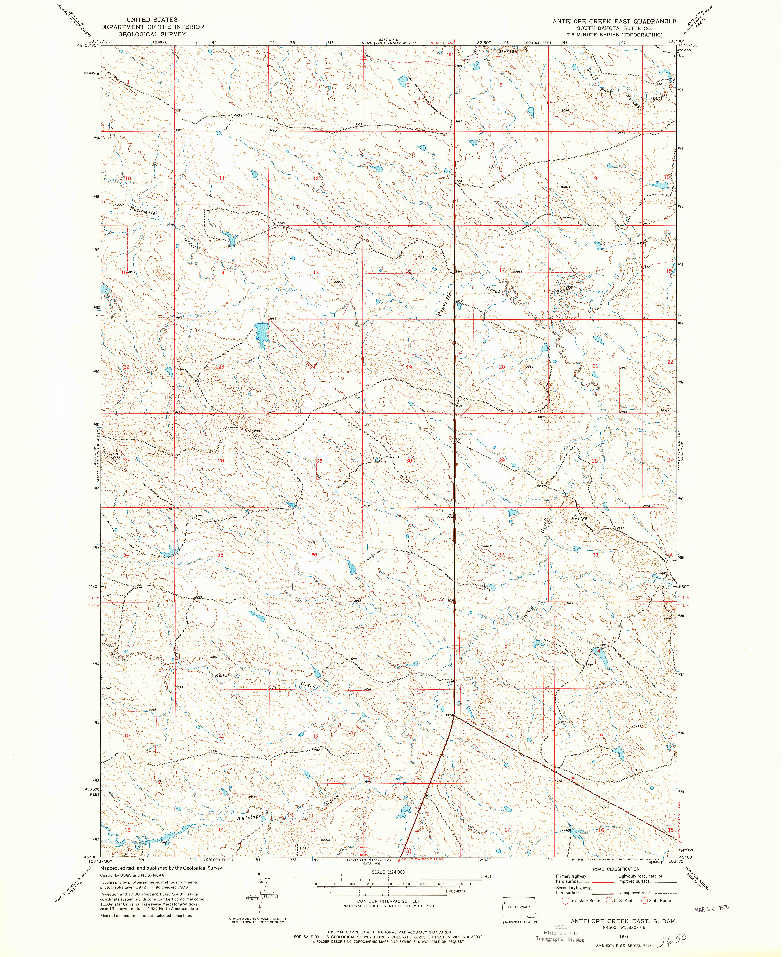USGS 1:24000-SCALE QUADRANGLE FOR ANTELOPE CREEK EAST, SD 1973