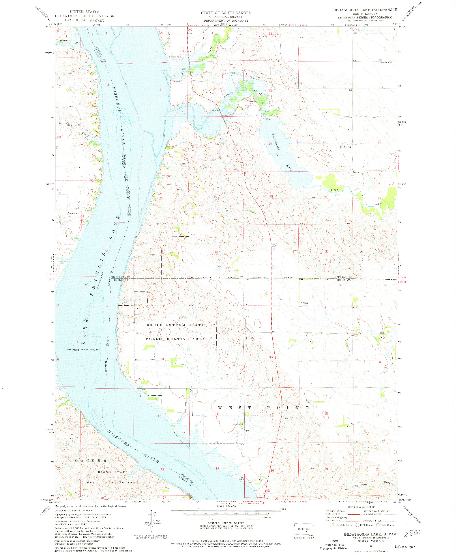 USGS 1:24000-SCALE QUADRANGLE FOR BEDASHOSHA LAKE, SD 1974