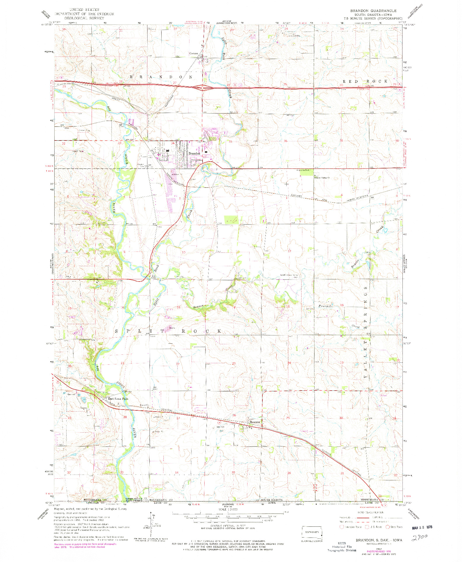 USGS 1:24000-SCALE QUADRANGLE FOR BRANDON, SD 1962