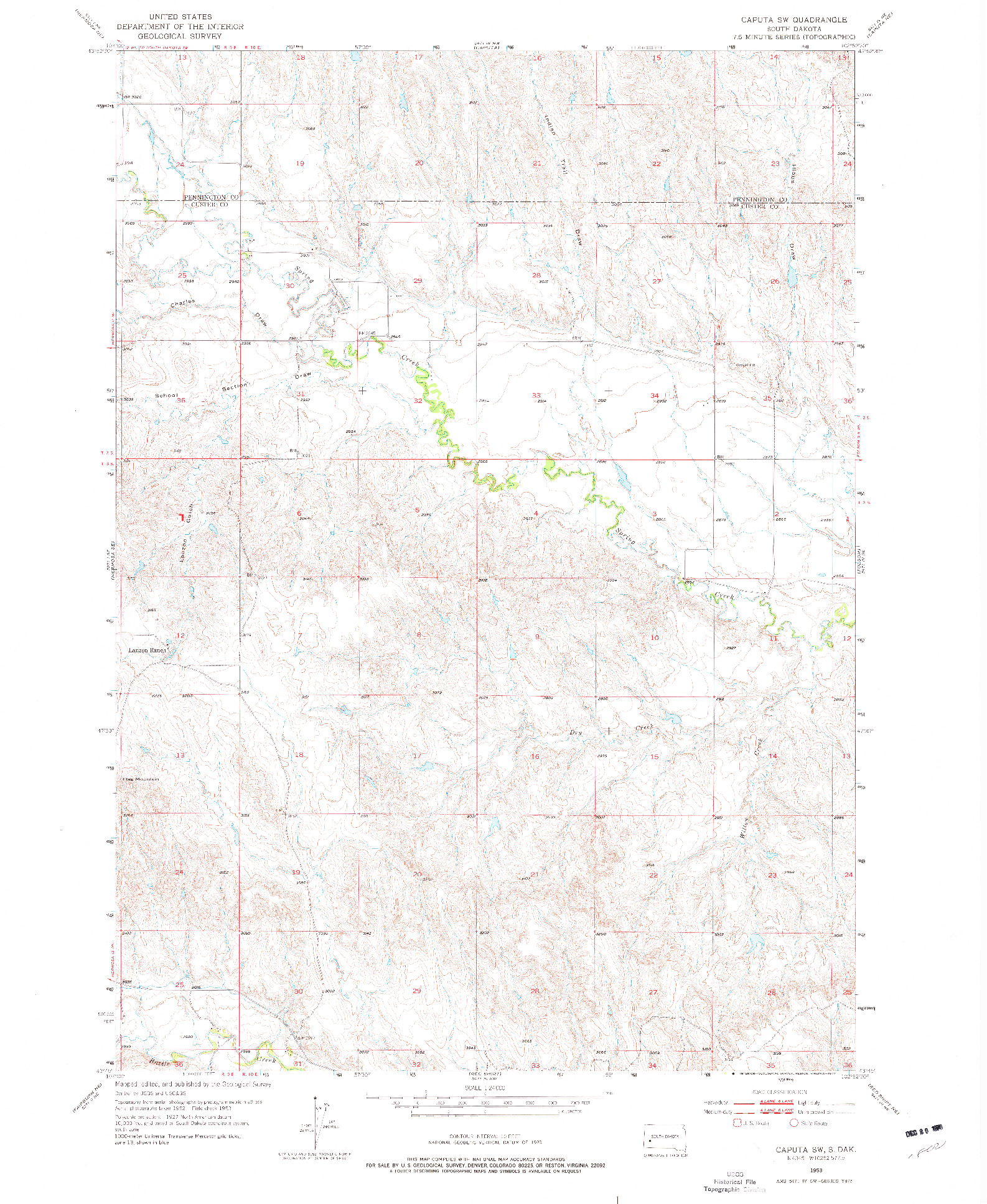 USGS 1:24000-SCALE QUADRANGLE FOR CAPUTA SW, SD 1953