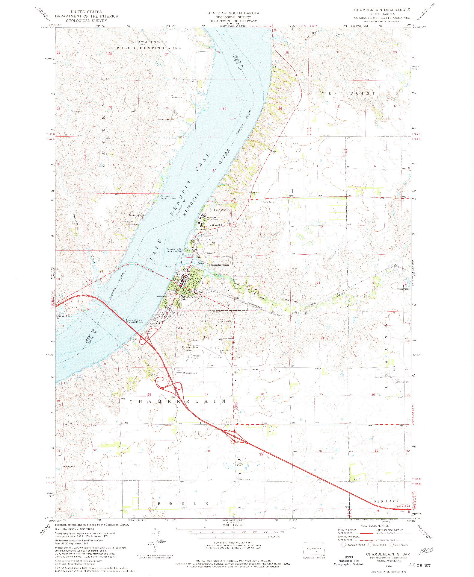 USGS 1:24000-SCALE QUADRANGLE FOR CHAMBERLAIN, SD 1974