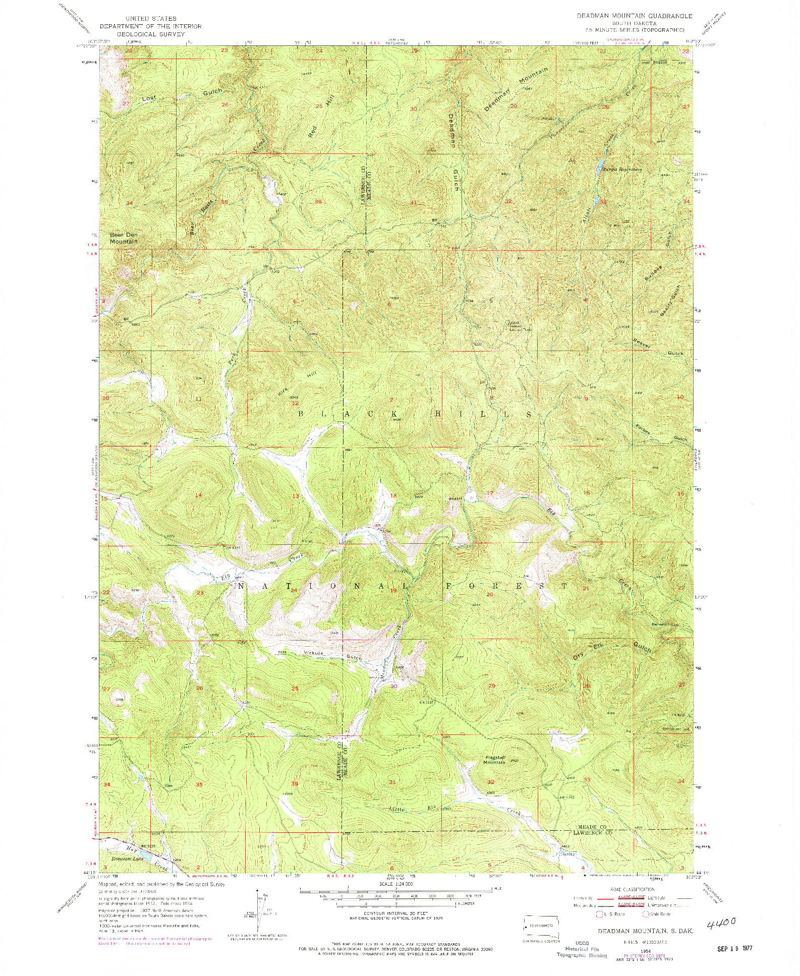 USGS 1:24000-SCALE QUADRANGLE FOR DEADMAN MOUNTAIN, SD 1954