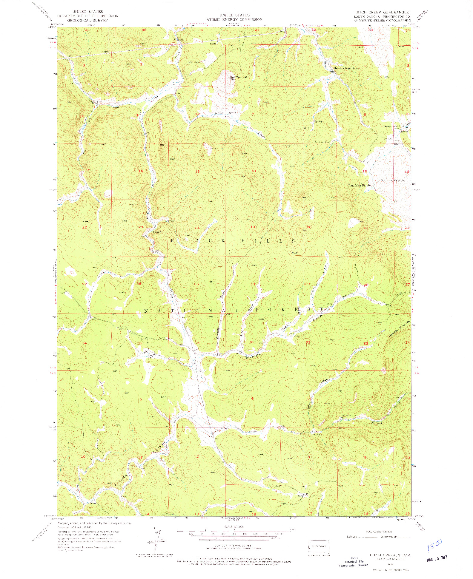 USGS 1:24000-SCALE QUADRANGLE FOR DITCH CREEK, SD 1956