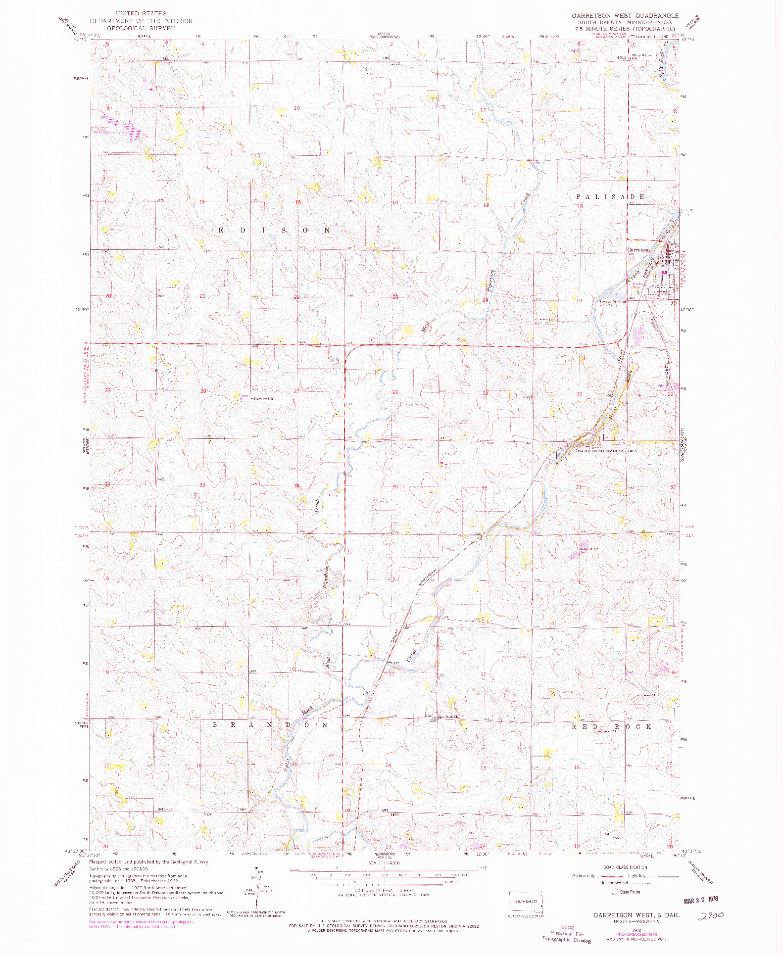 USGS 1:24000-SCALE QUADRANGLE FOR GARRETSON WEST, SD 1962