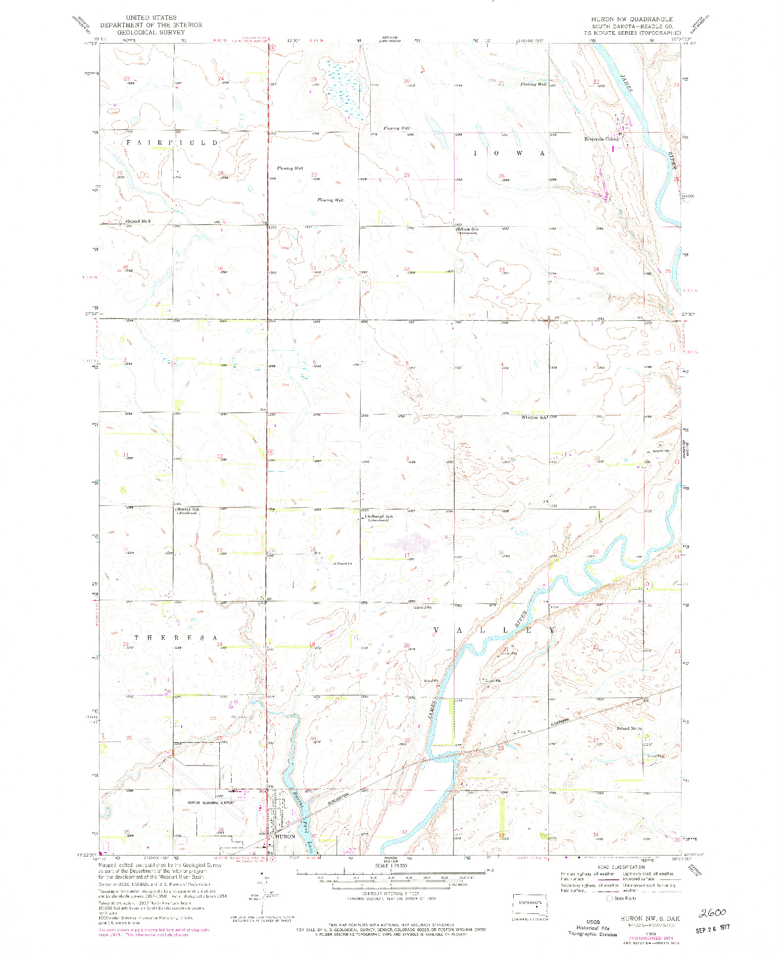 USGS 1:24000-SCALE QUADRANGLE FOR HURON NW, SD 1958