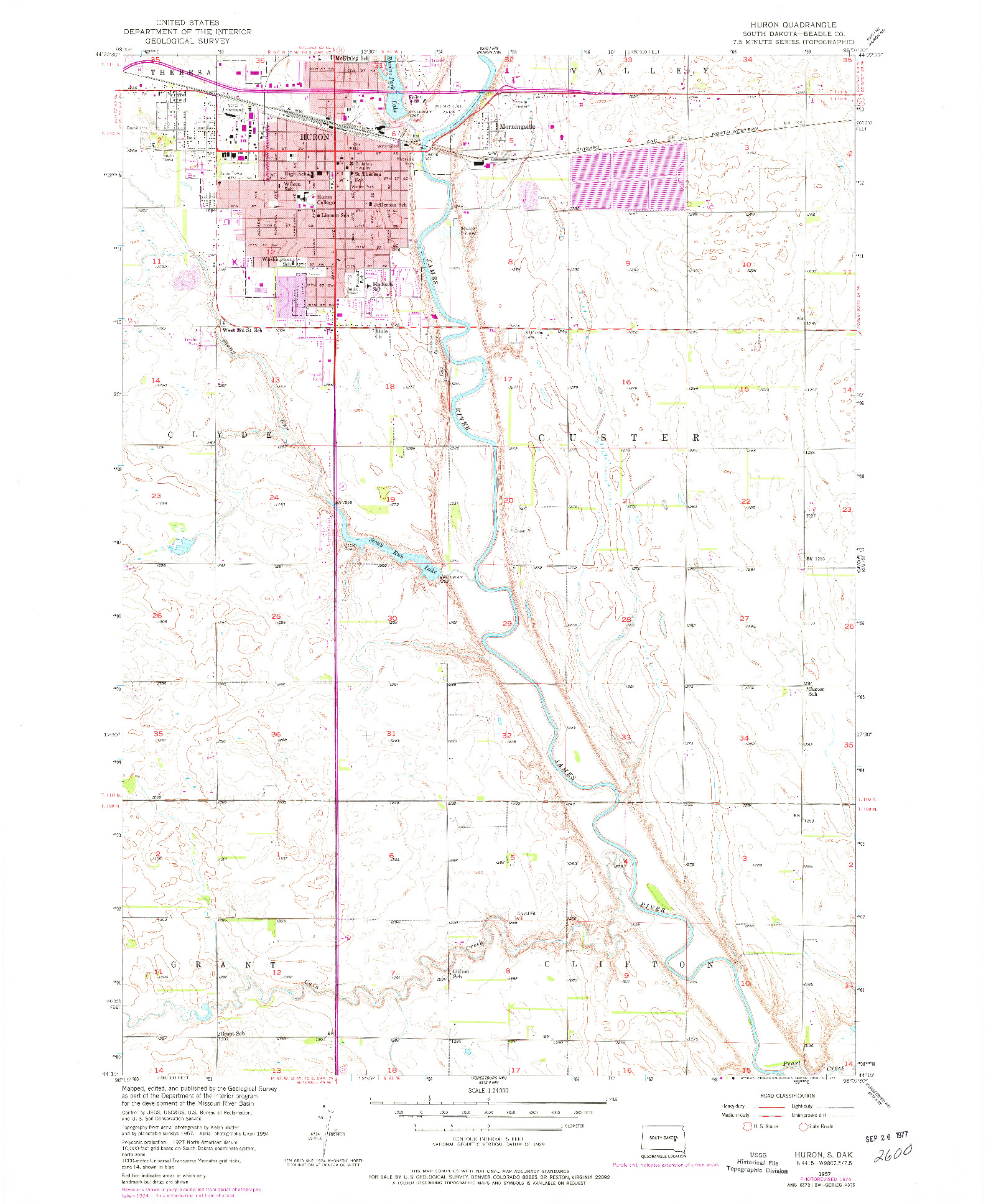 USGS 1:24000-SCALE QUADRANGLE FOR HURON, SD 1957