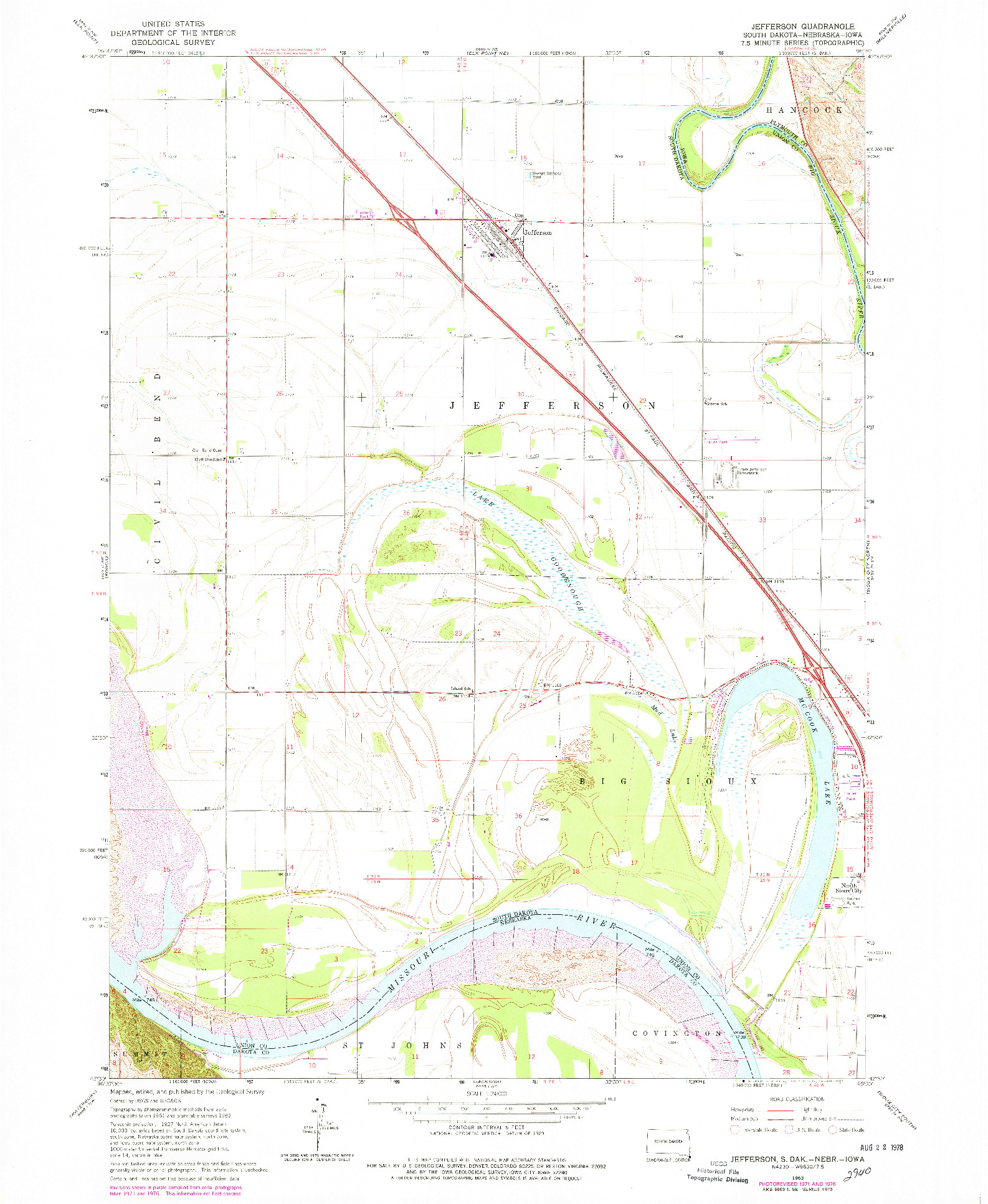 USGS 1:24000-SCALE QUADRANGLE FOR JEFFERSON, SD 1963