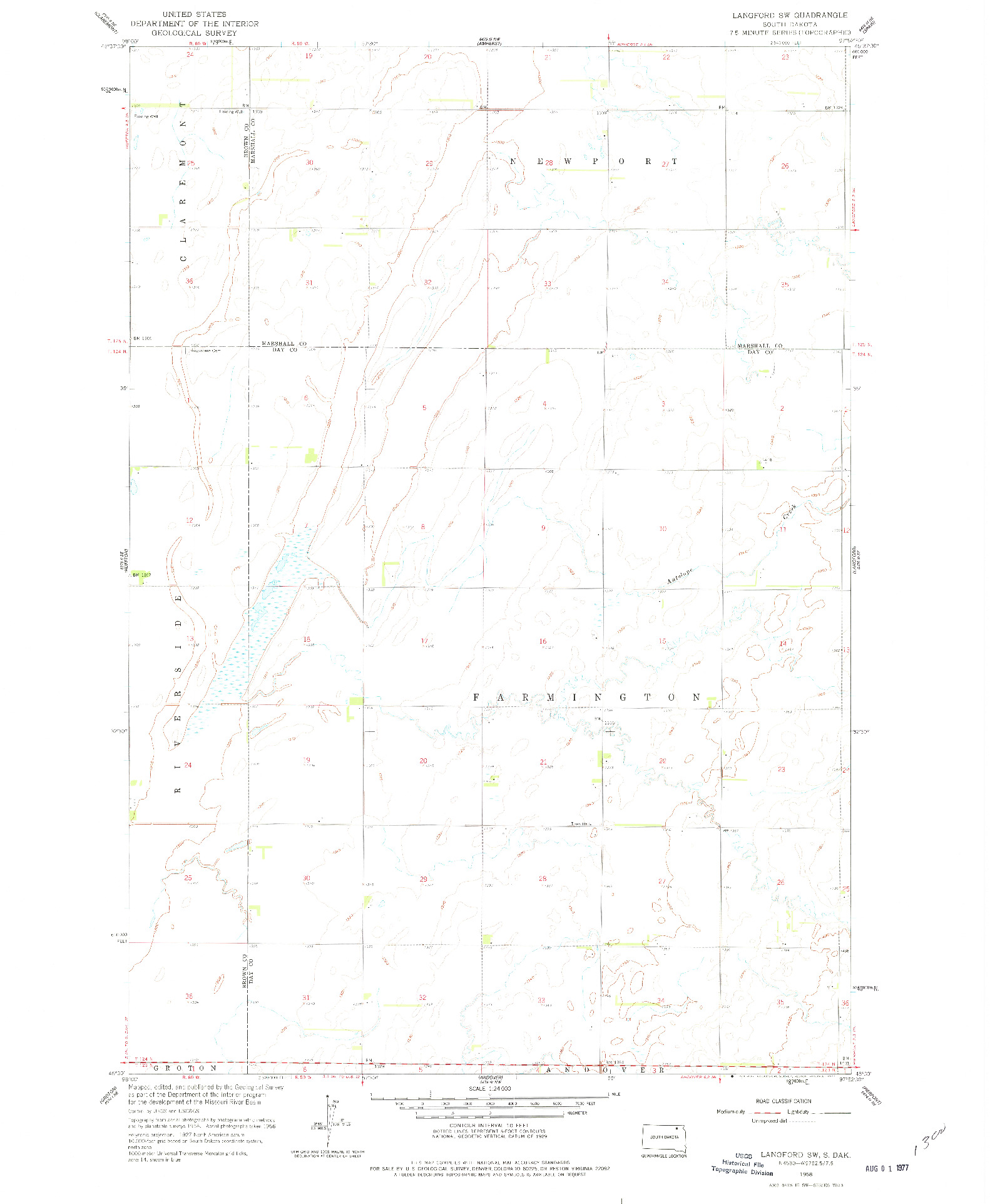 USGS 1:24000-SCALE QUADRANGLE FOR LANGFORD SW, SD 1958
