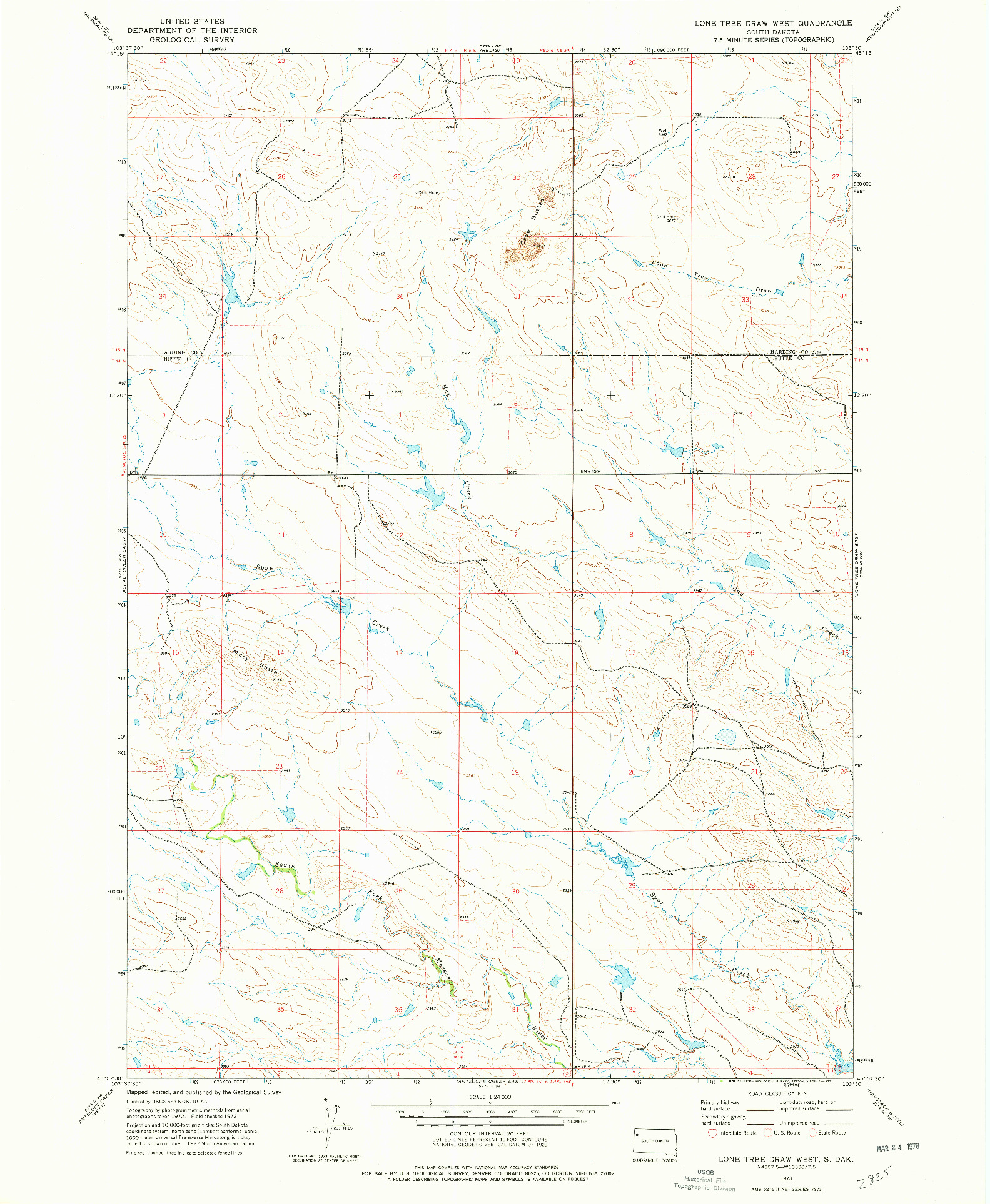 USGS 1:24000-SCALE QUADRANGLE FOR LONE TREE DRAW WEST, SD 1973