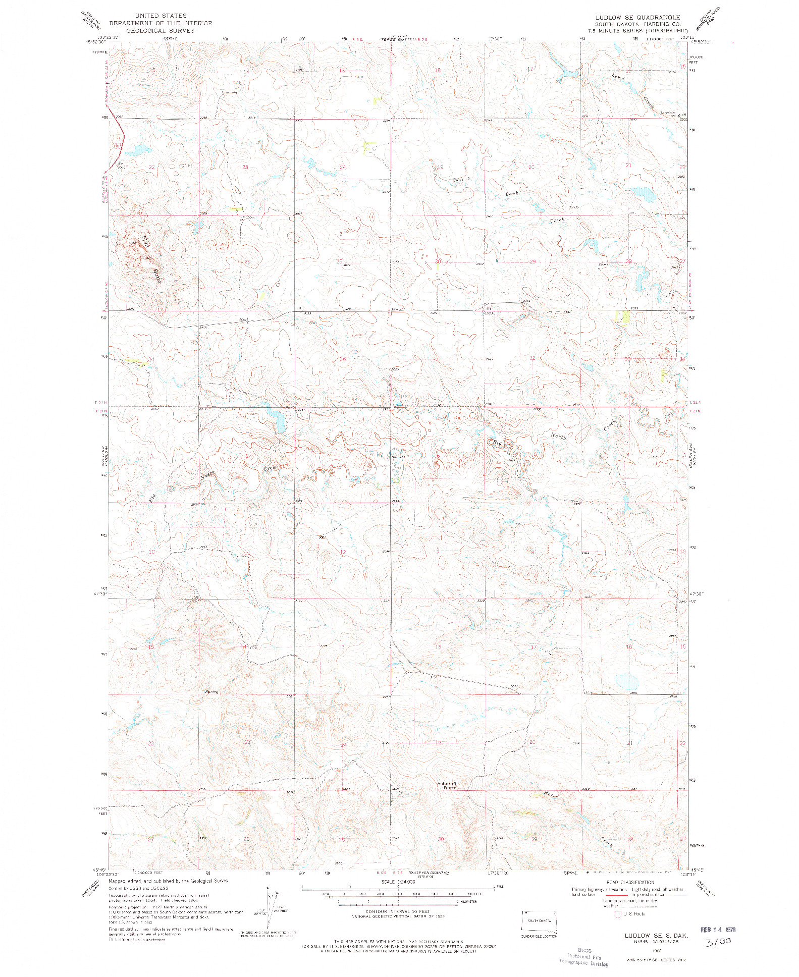 USGS 1:24000-SCALE QUADRANGLE FOR LUDLOW SE, SD 1968