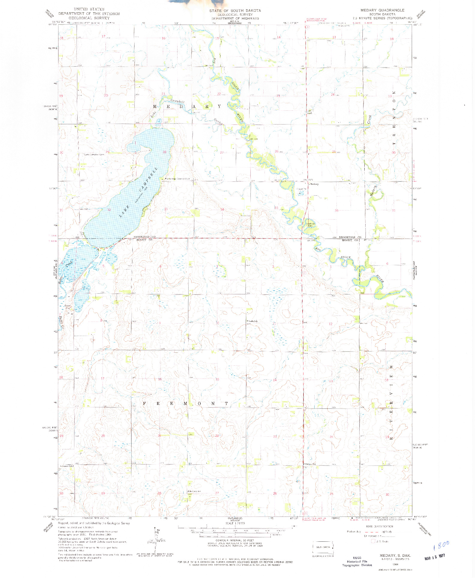 USGS 1:24000-SCALE QUADRANGLE FOR MEDARY, SD 1964