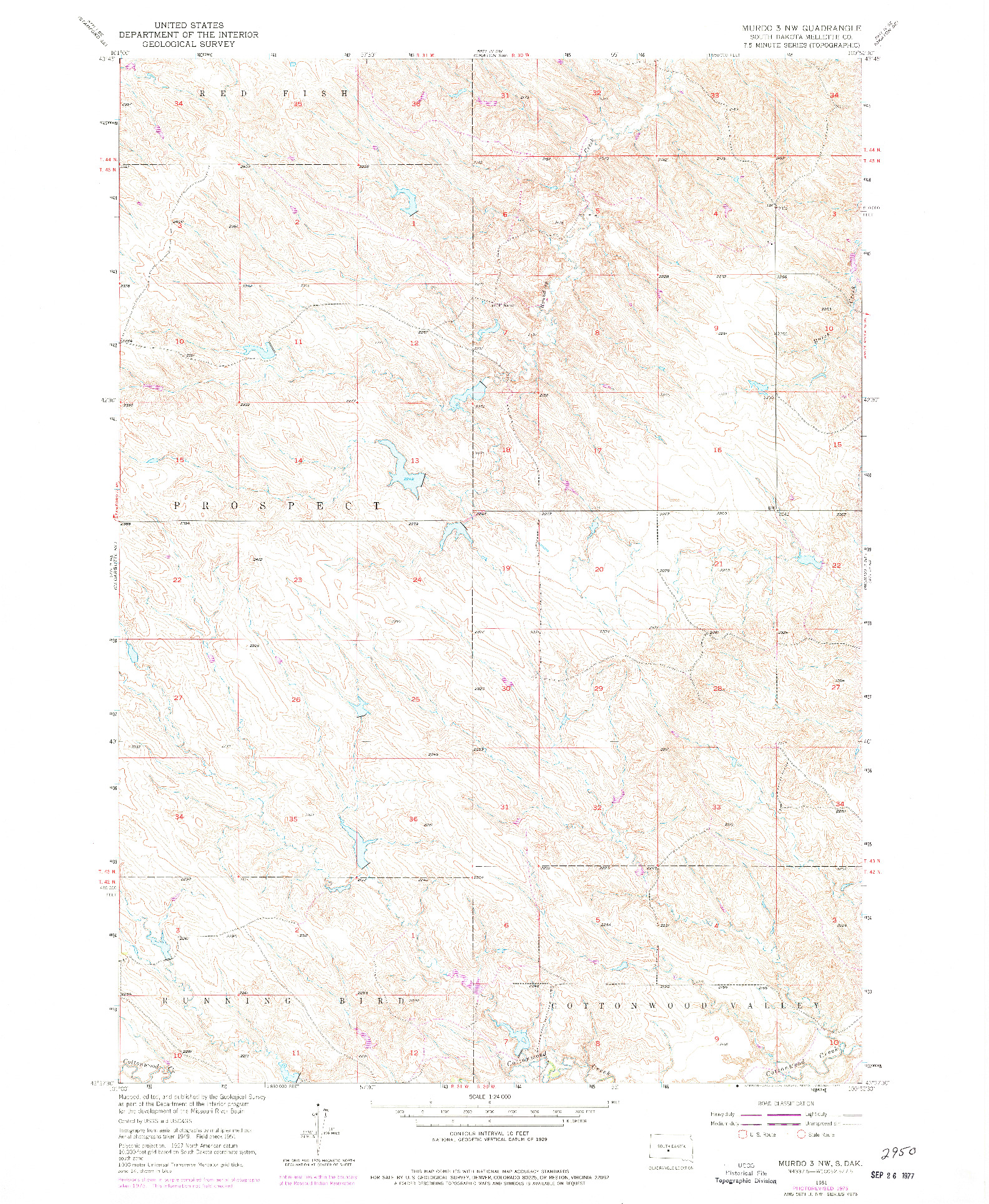 USGS 1:24000-SCALE QUADRANGLE FOR MURDO 3 NW, SD 1951