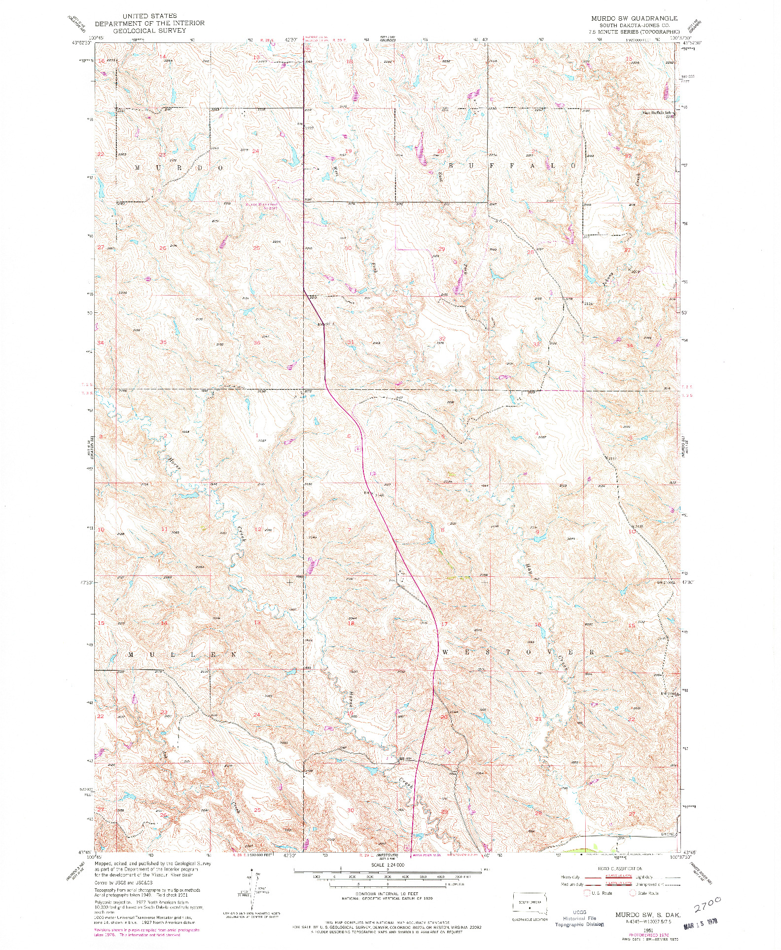 USGS 1:24000-SCALE QUADRANGLE FOR MURDO SW, SD 1951