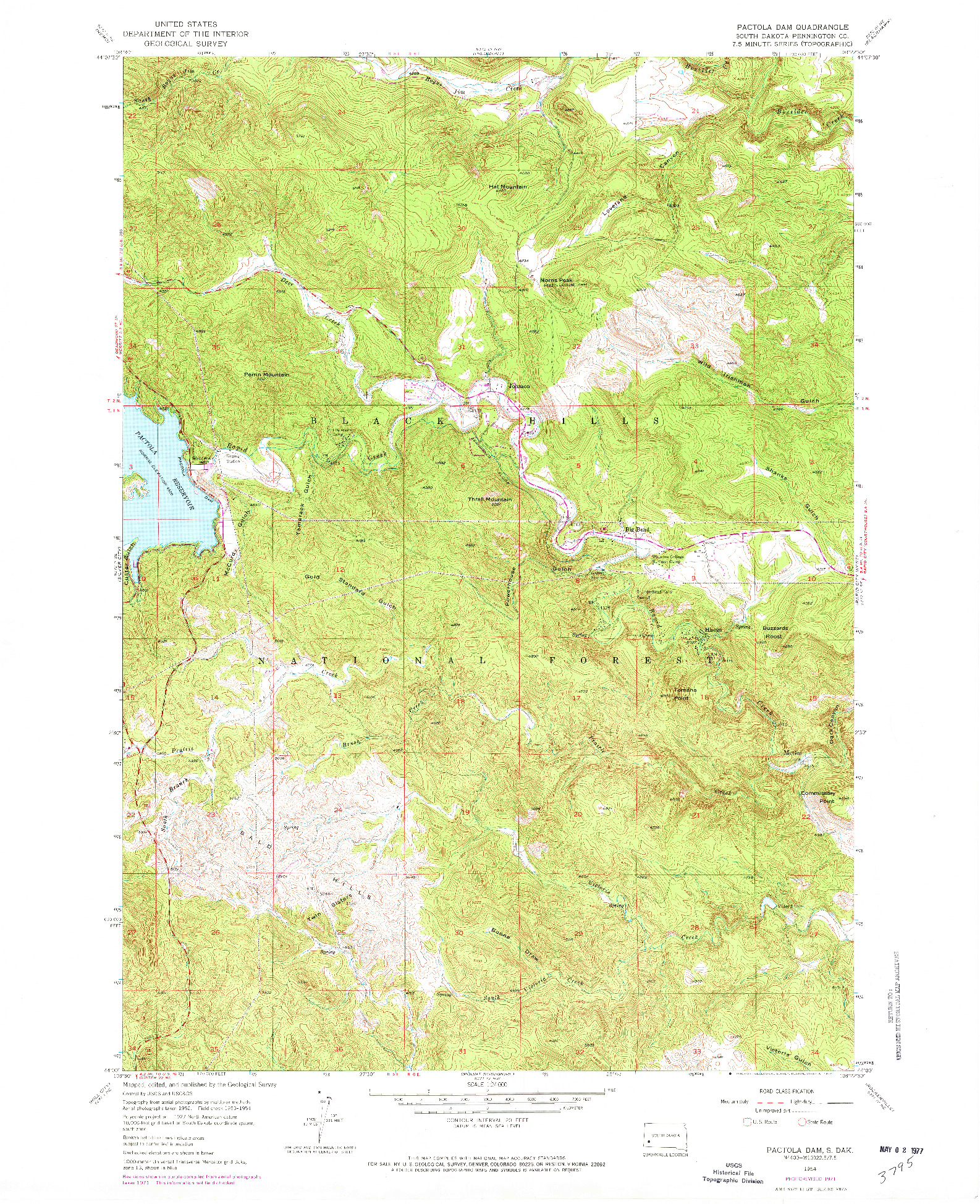 USGS 1:24000-SCALE QUADRANGLE FOR PACTOLA DAM, SD 1954