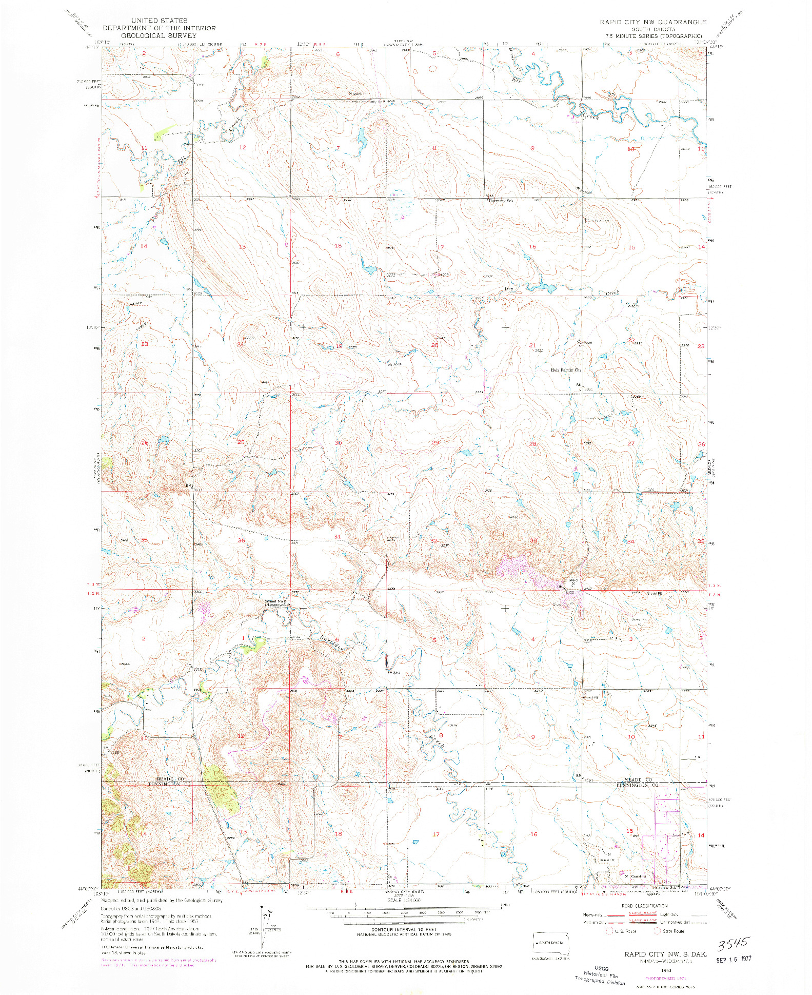 USGS 1:24000-SCALE QUADRANGLE FOR RAPID CITY NW, SD 1953