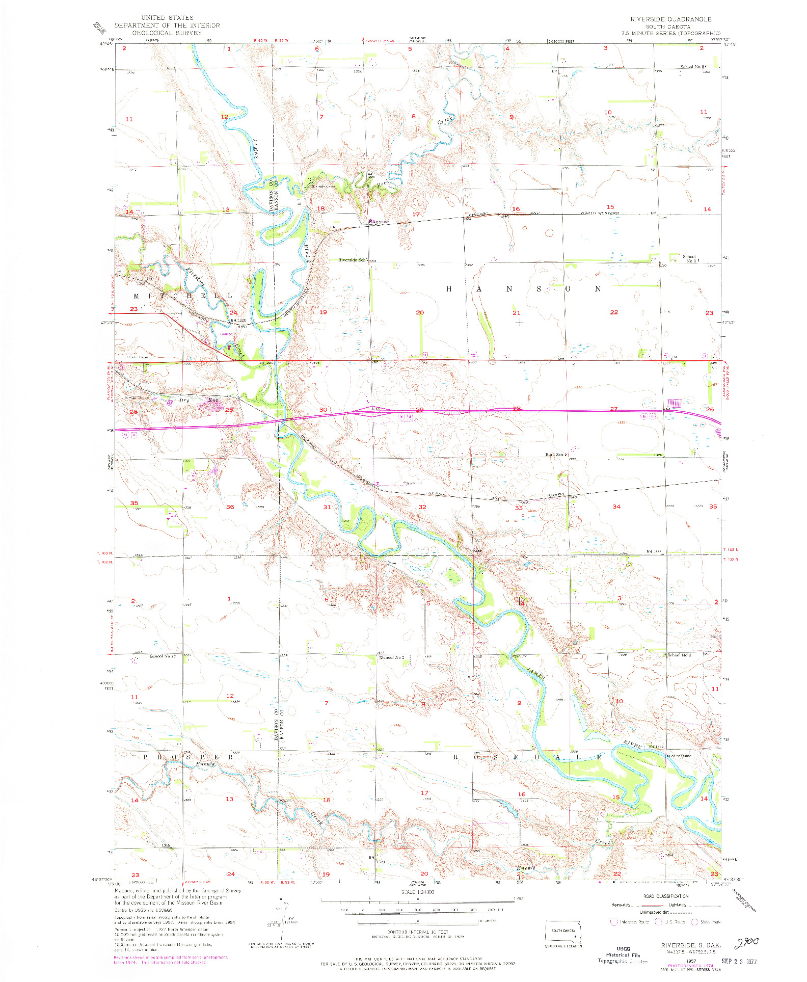 USGS 1:24000-SCALE QUADRANGLE FOR RIVERSIDE, SD 1957