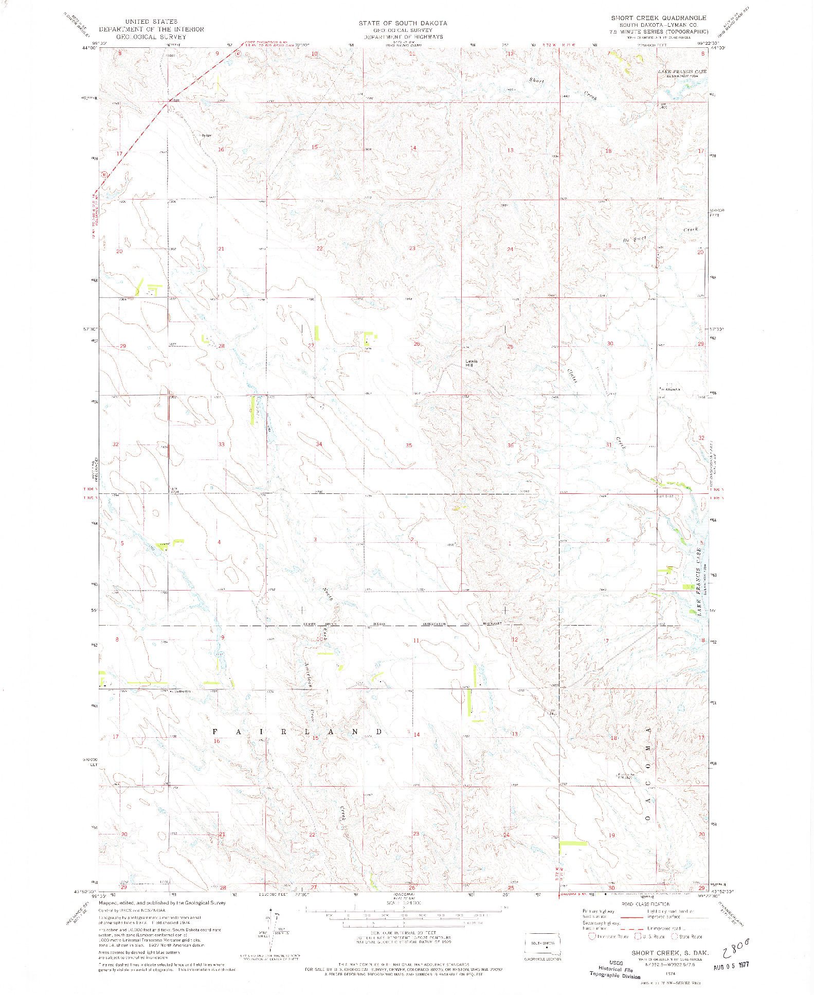 USGS 1:24000-SCALE QUADRANGLE FOR SHORT CREEK, SD 1974