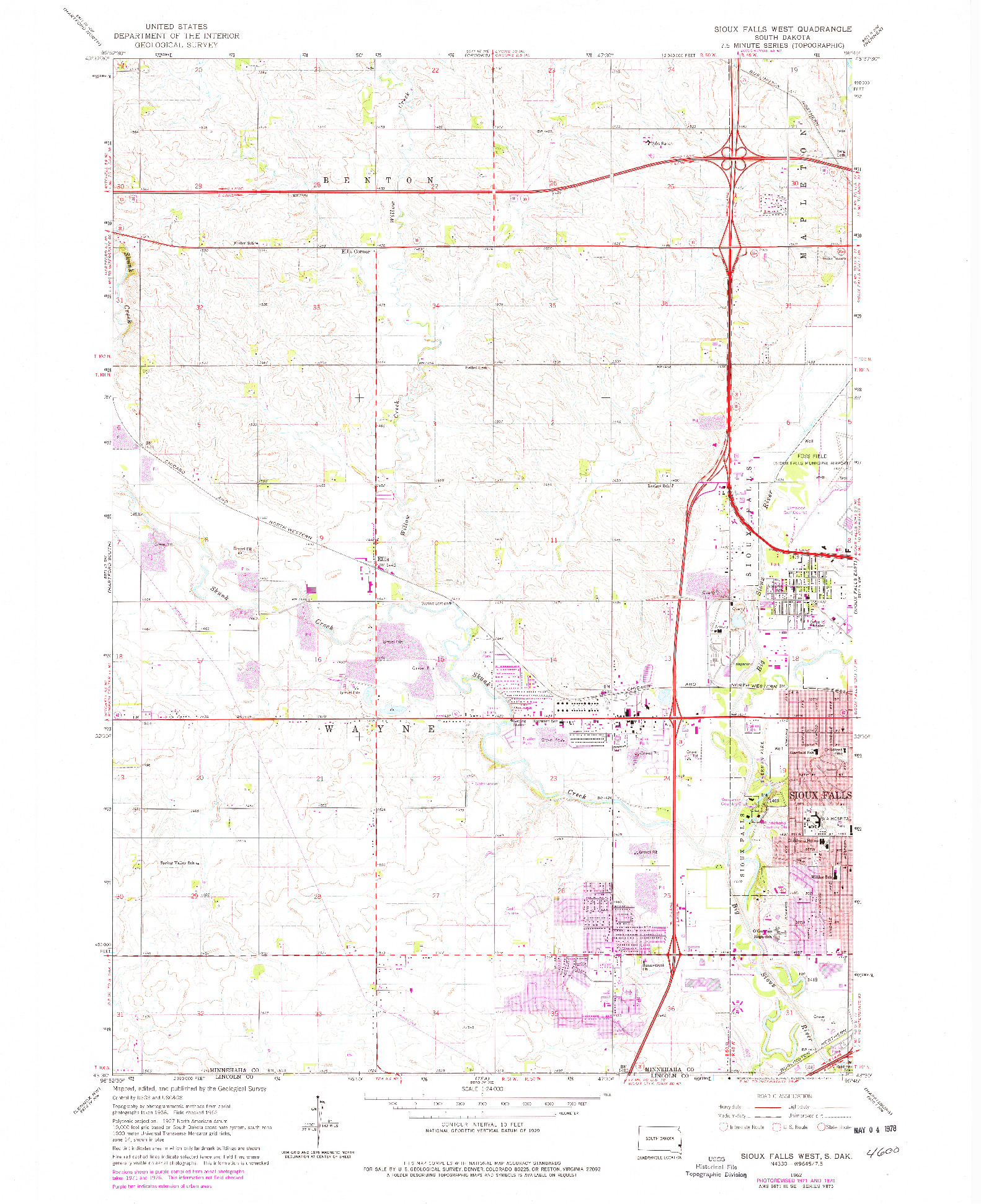 USGS 1:24000-SCALE QUADRANGLE FOR SIOUX FALLS WEST, SD 1962