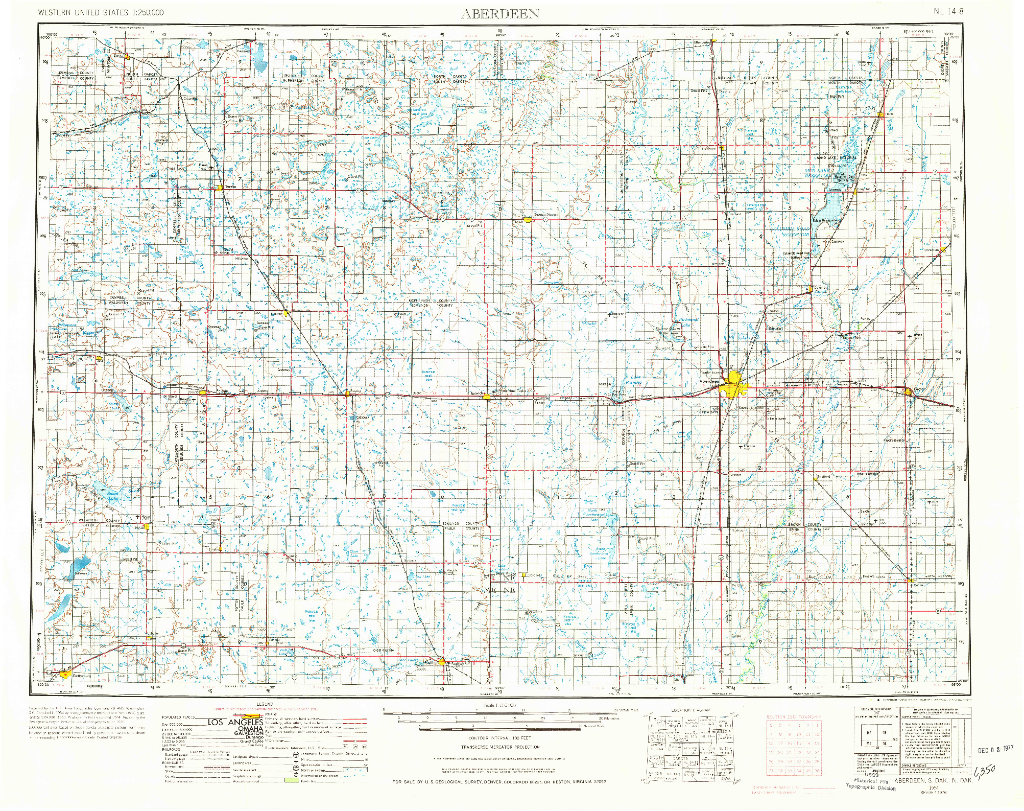 USGS 1:250000-SCALE QUADRANGLE FOR ABERDEEN, SD 1954
