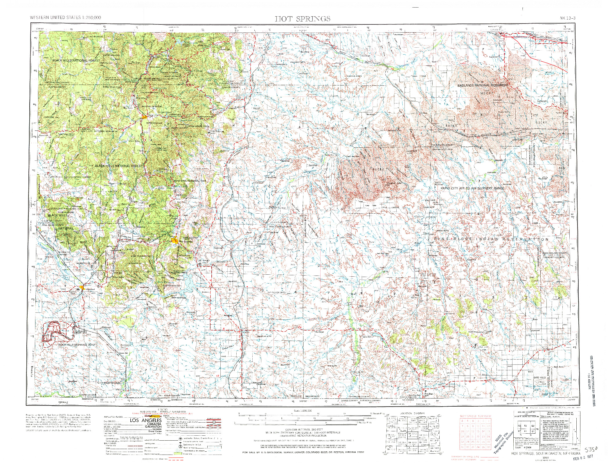 USGS 1:250000-SCALE QUADRANGLE FOR HOT SPRINGS, SD 1955