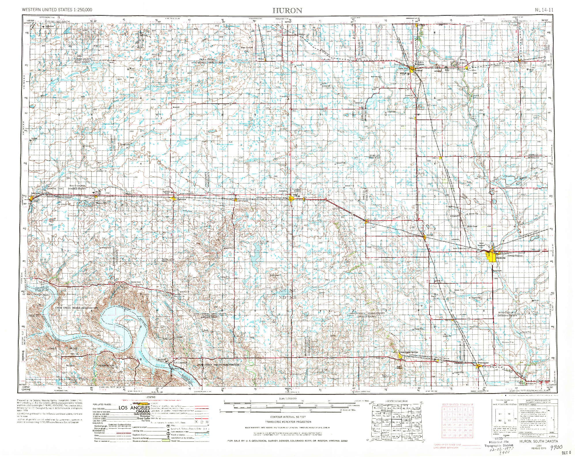 USGS 1:250000-SCALE QUADRANGLE FOR HURON, SD 1954