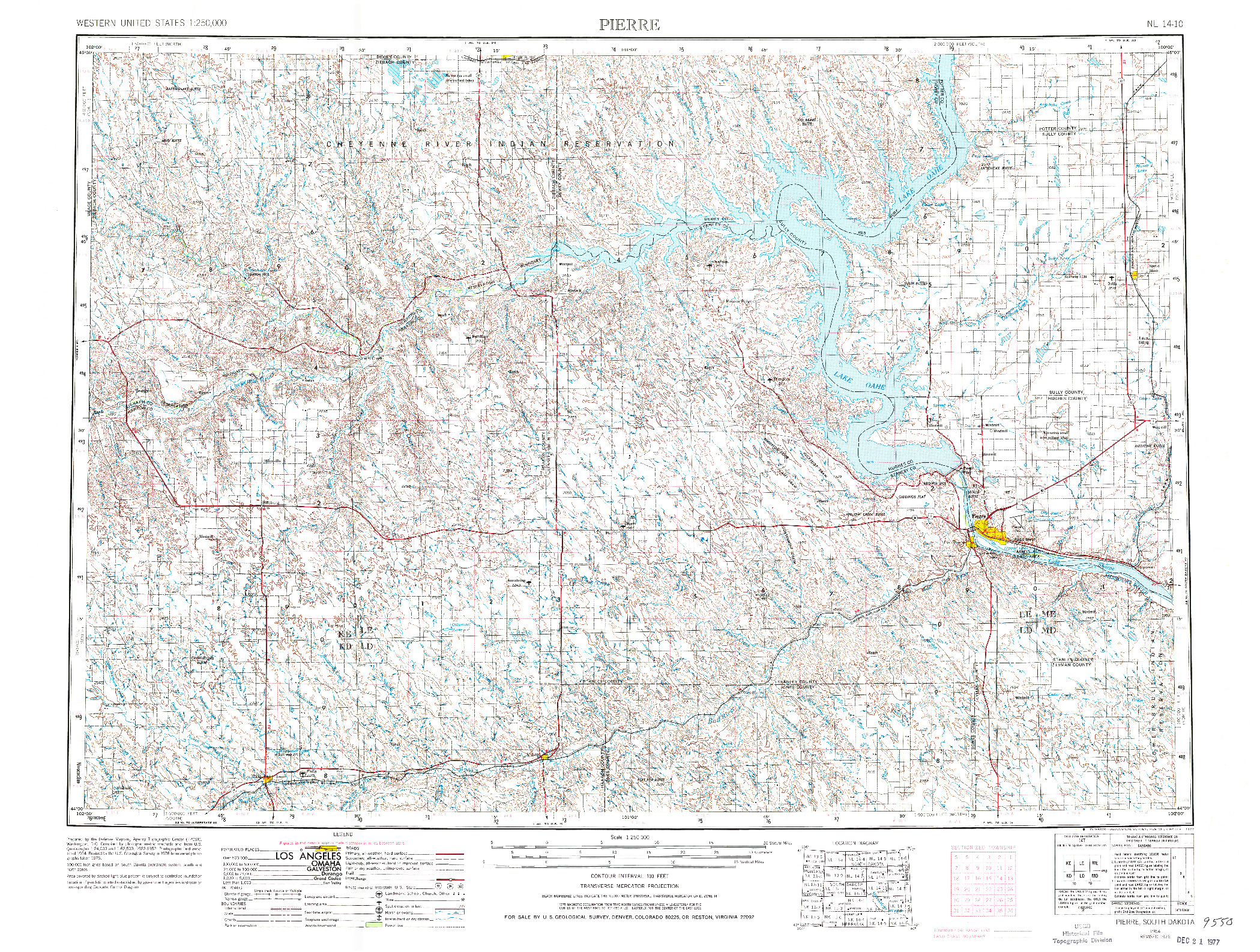 USGS 1:250000-SCALE QUADRANGLE FOR PIERRE, SD 1954