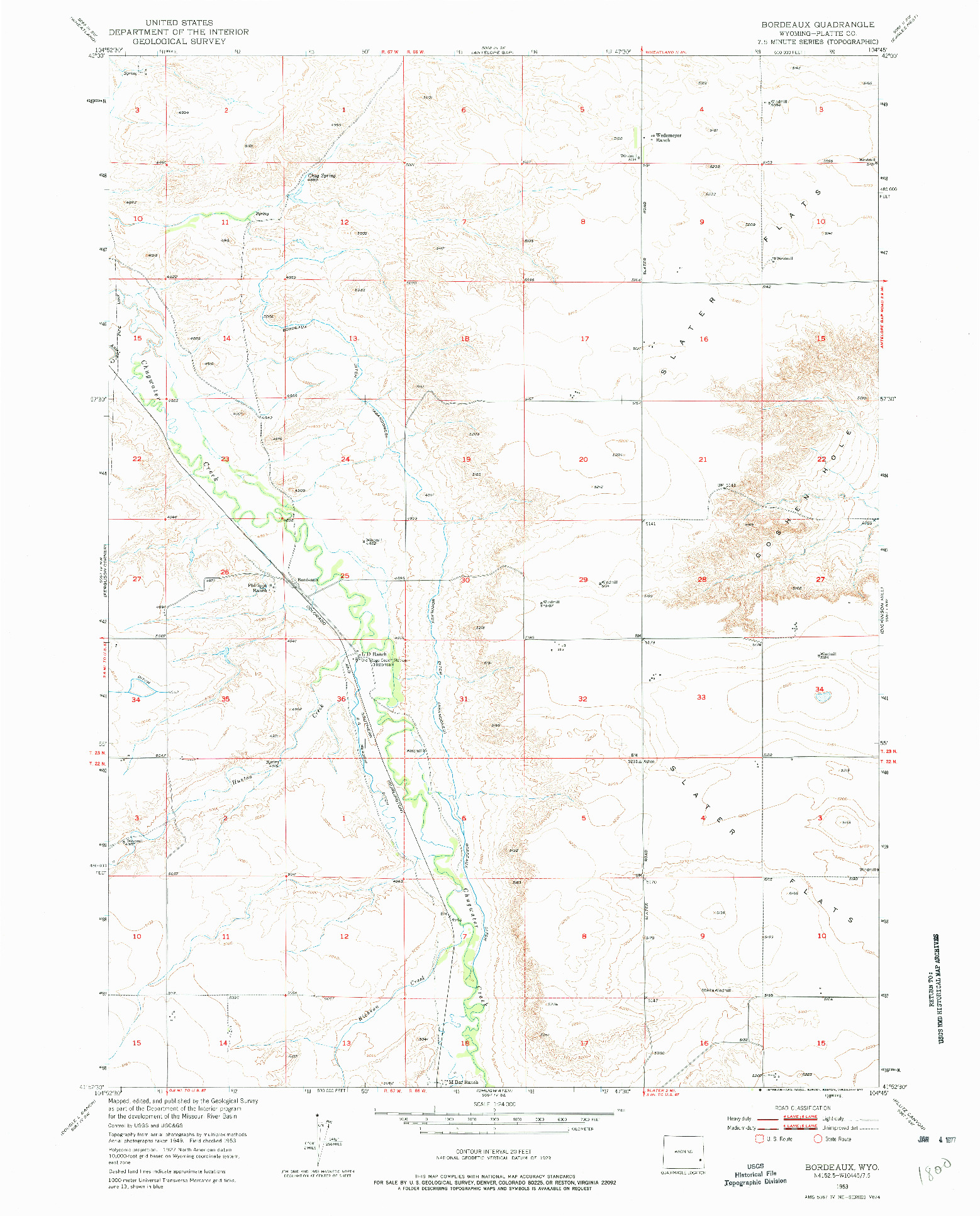 USGS 1:24000-SCALE QUADRANGLE FOR BORDEAUX, WY 1953