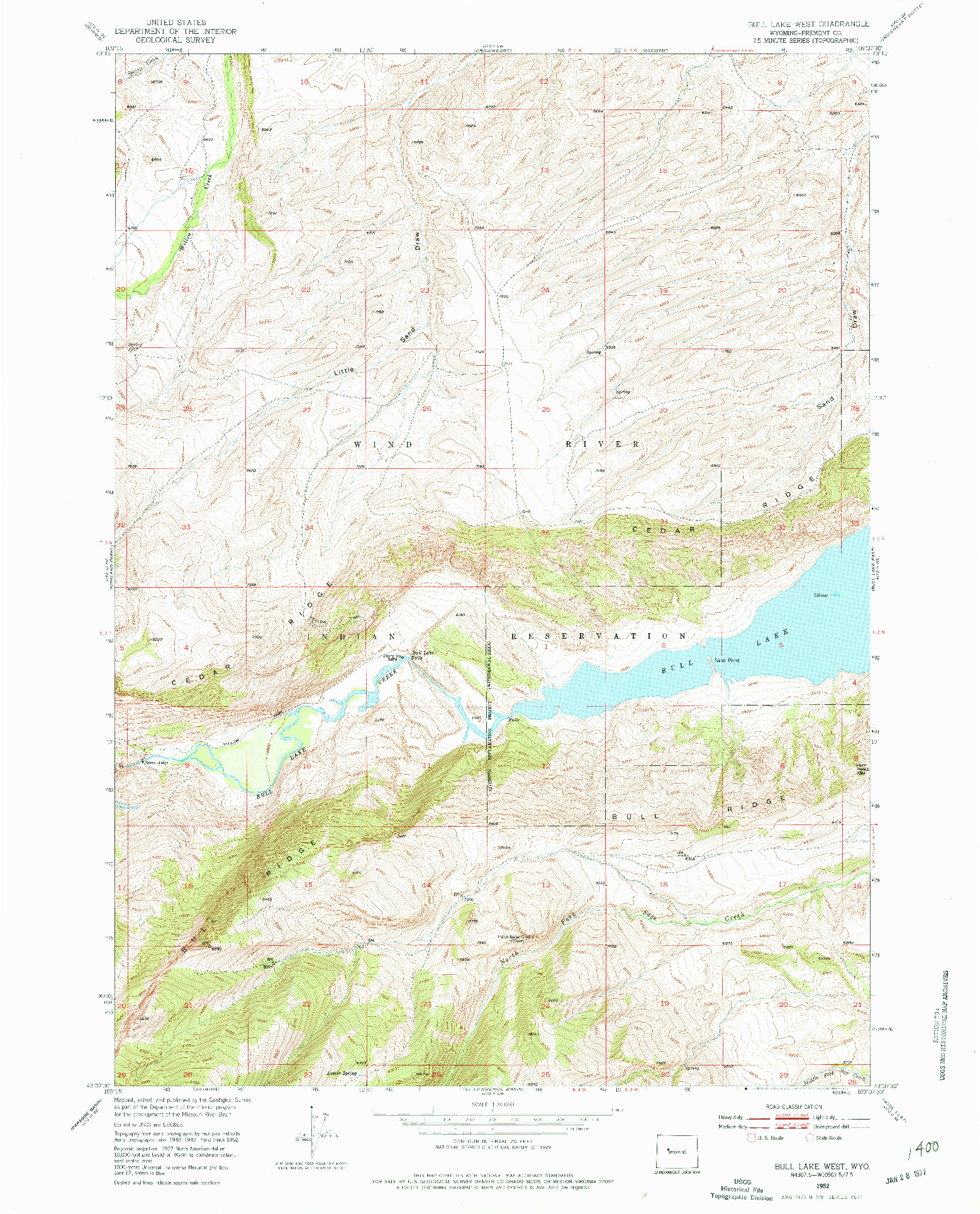 USGS 1:24000-SCALE QUADRANGLE FOR BULL LAKE WEST, WY 1952