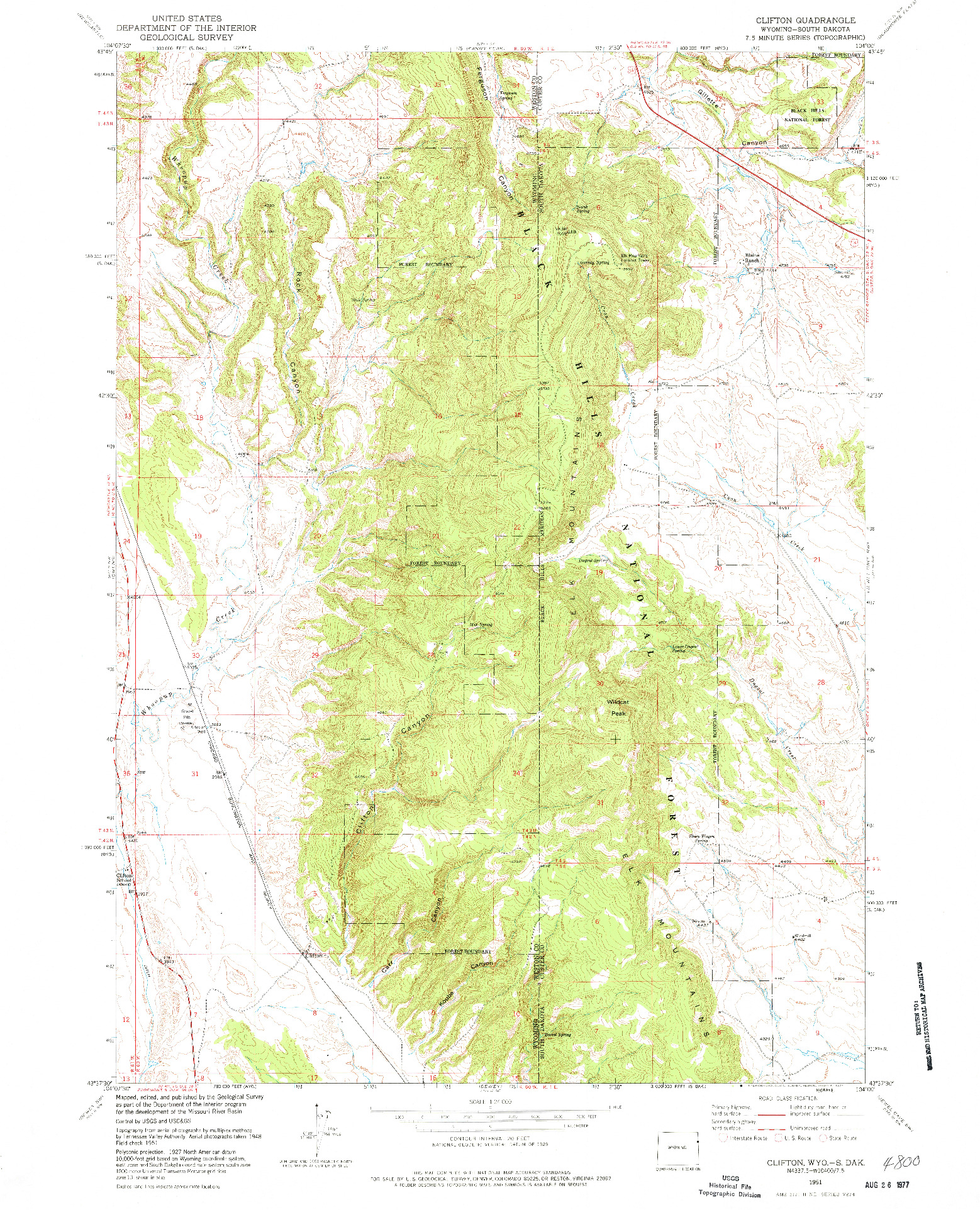 USGS 1:24000-SCALE QUADRANGLE FOR CLIFTON, WY 1951