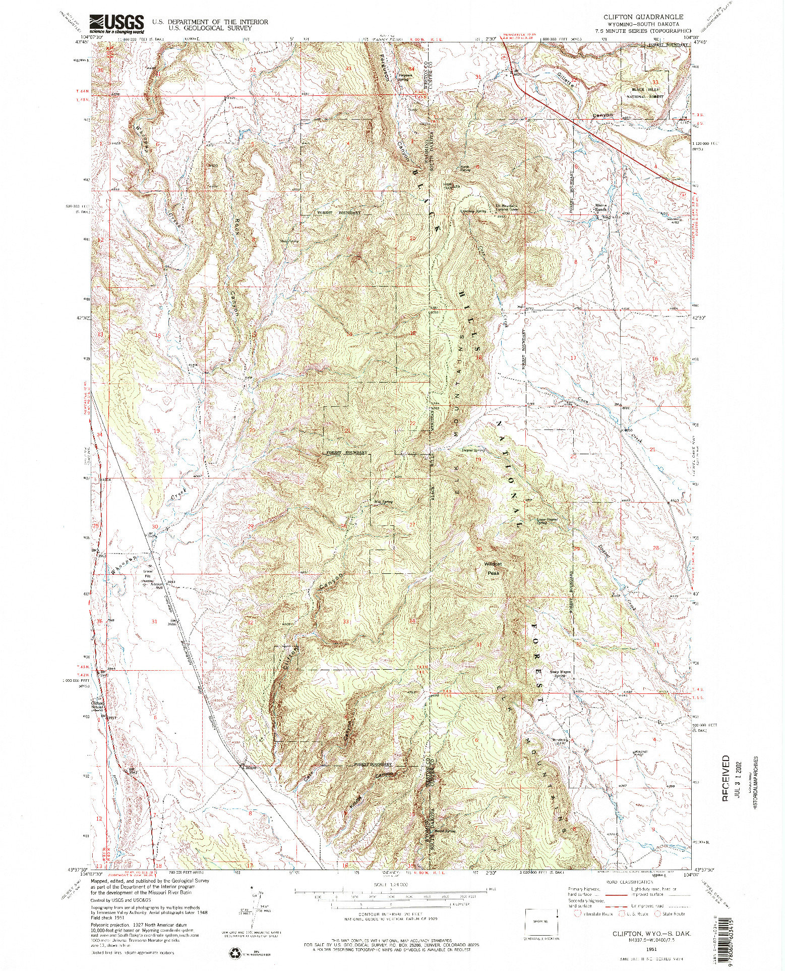 USGS 1:24000-SCALE QUADRANGLE FOR CLIFTON, WY 1951