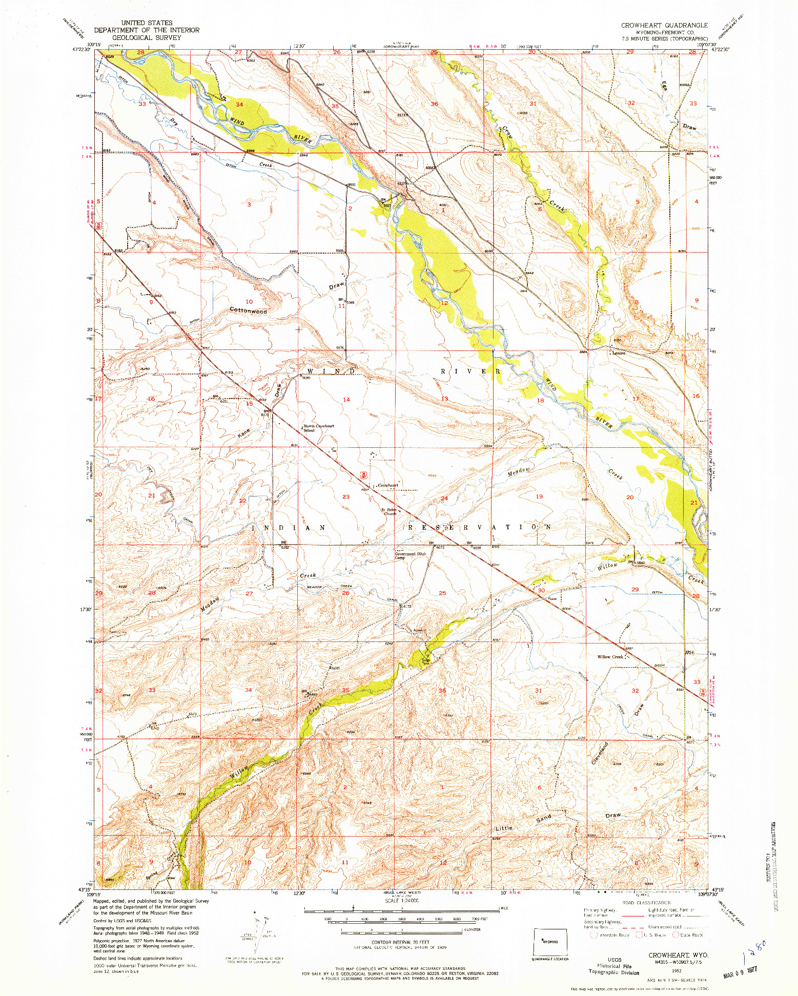 USGS 1:24000-SCALE QUADRANGLE FOR CROWHEART, WY 1952