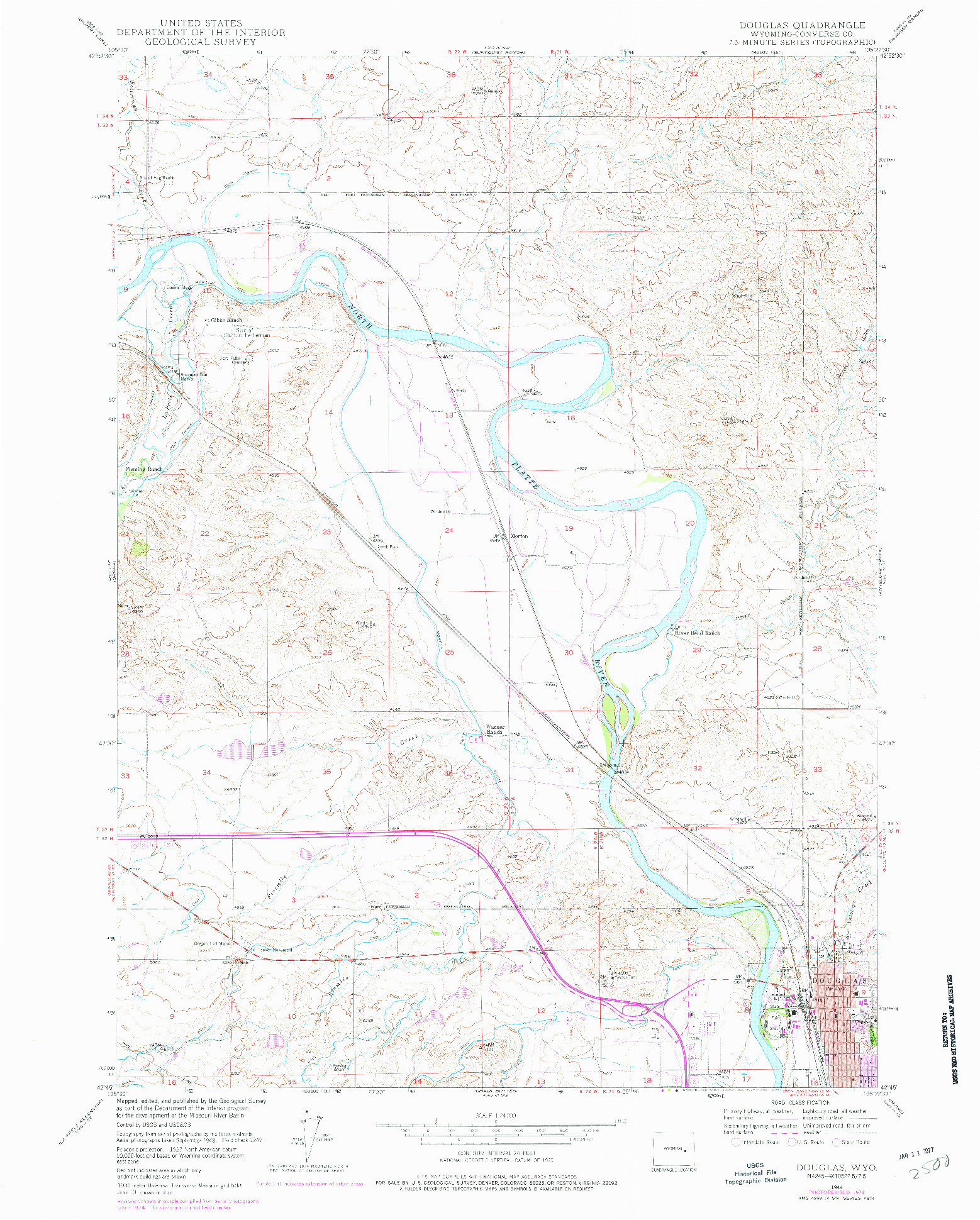 USGS 1:24000-SCALE QUADRANGLE FOR DOUGLAS, WY 1949