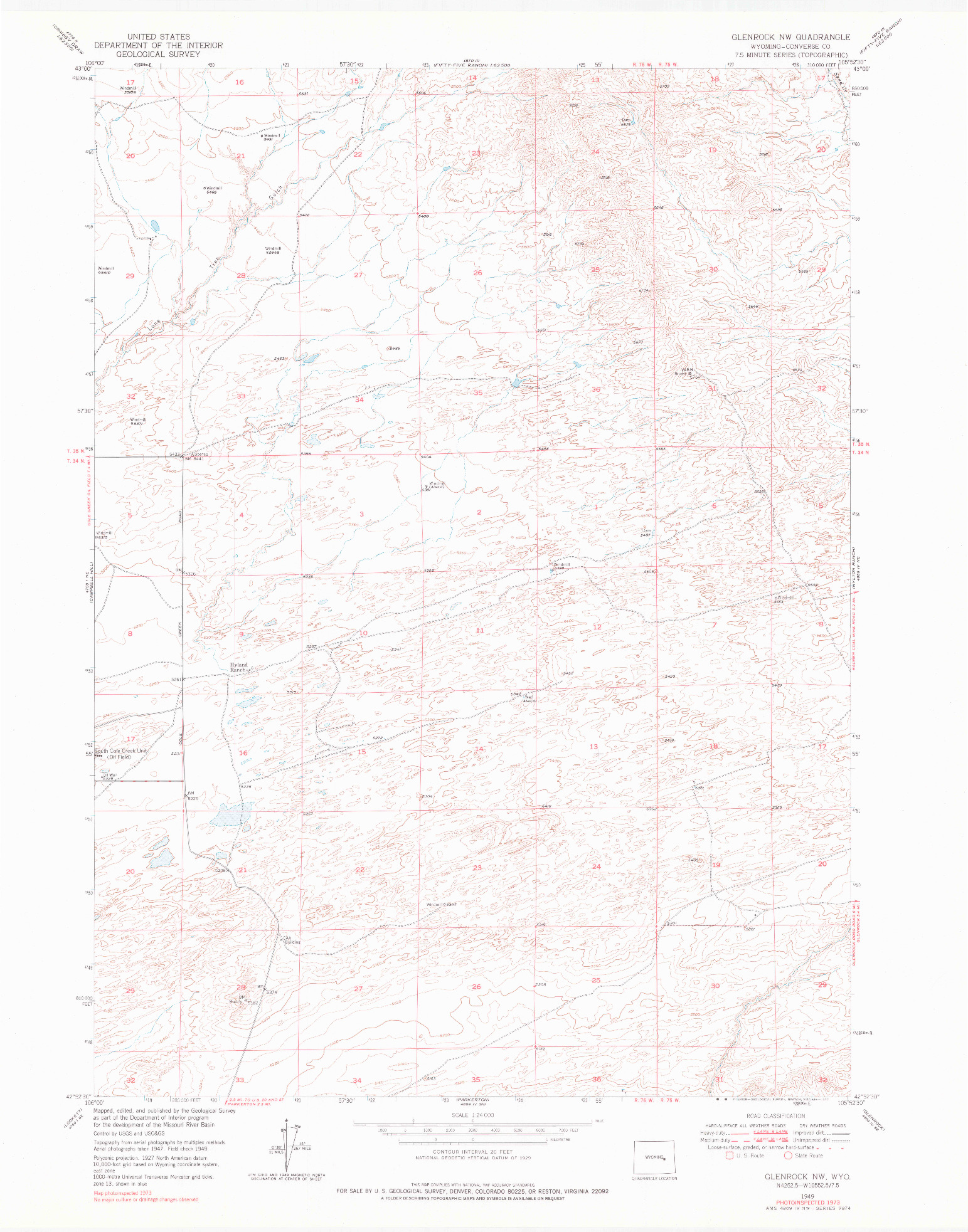 USGS 1:24000-SCALE QUADRANGLE FOR GLENROCK NW, WY 1949