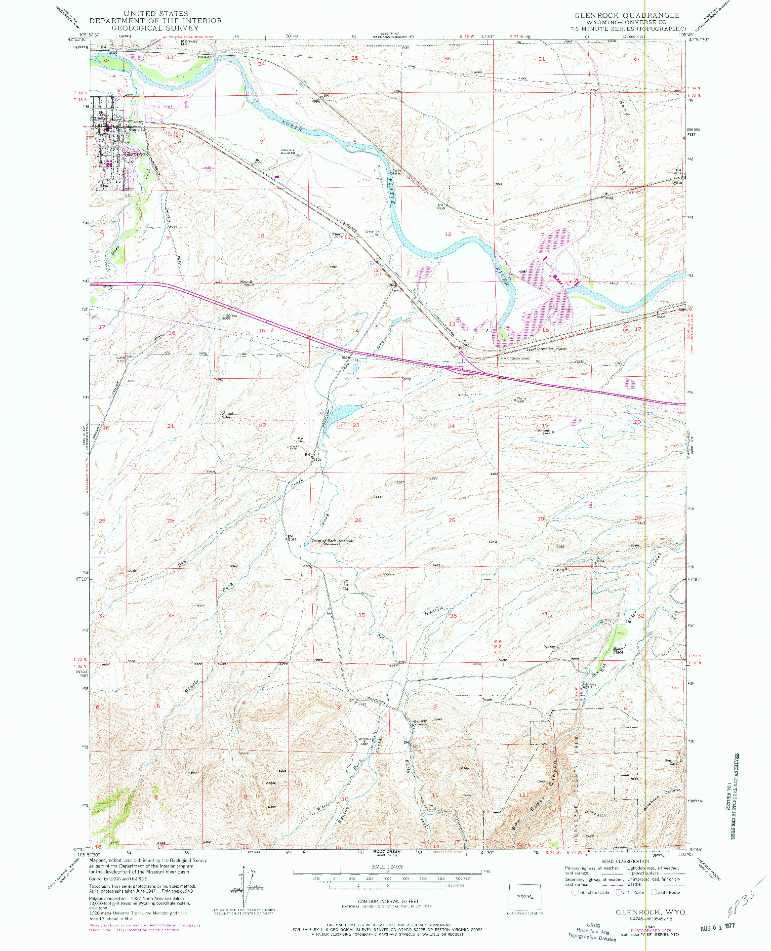 USGS 1:24000-SCALE QUADRANGLE FOR GLENROCK, WY 1949