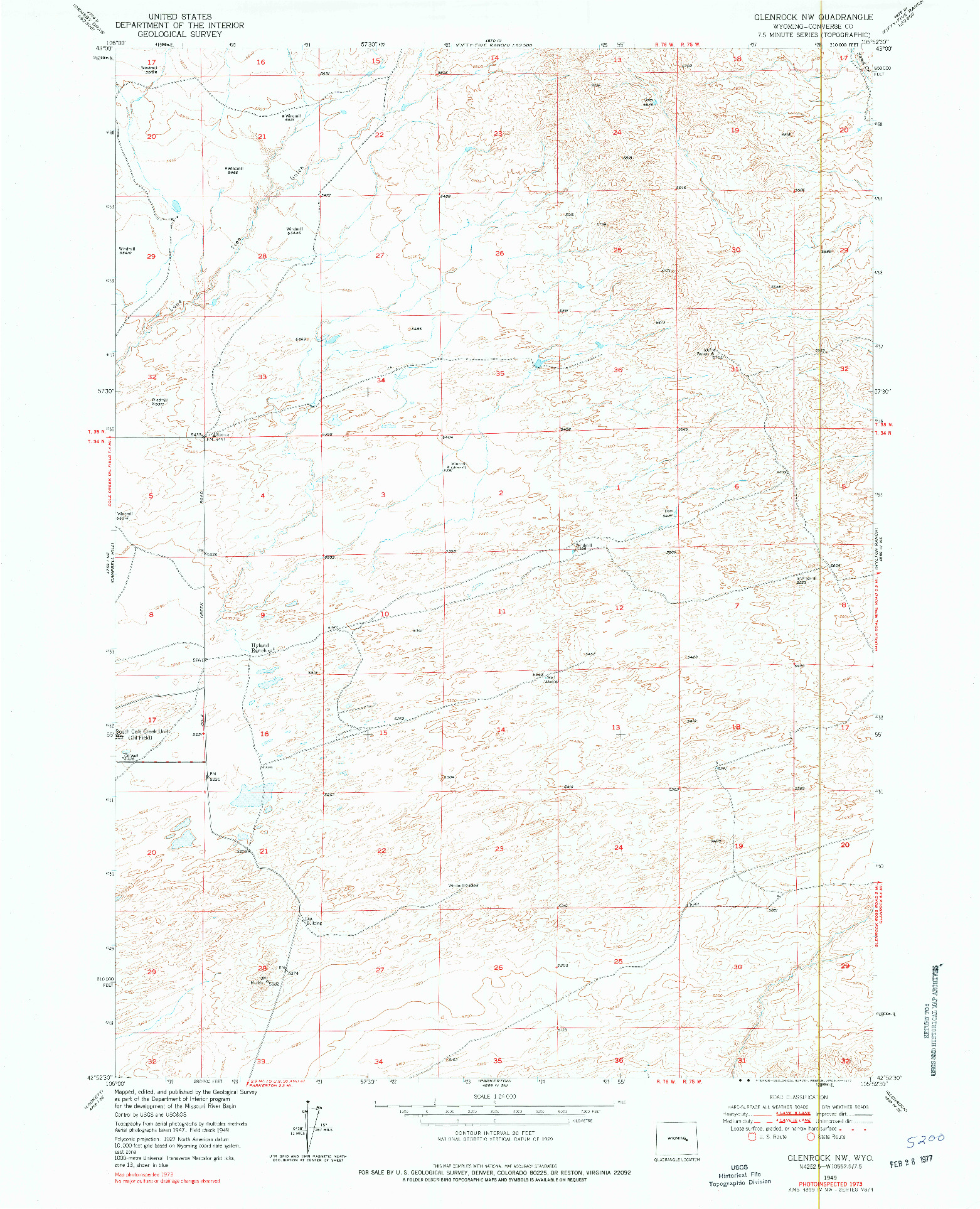 USGS 1:24000-SCALE QUADRANGLE FOR GLENROCK, WY 1949