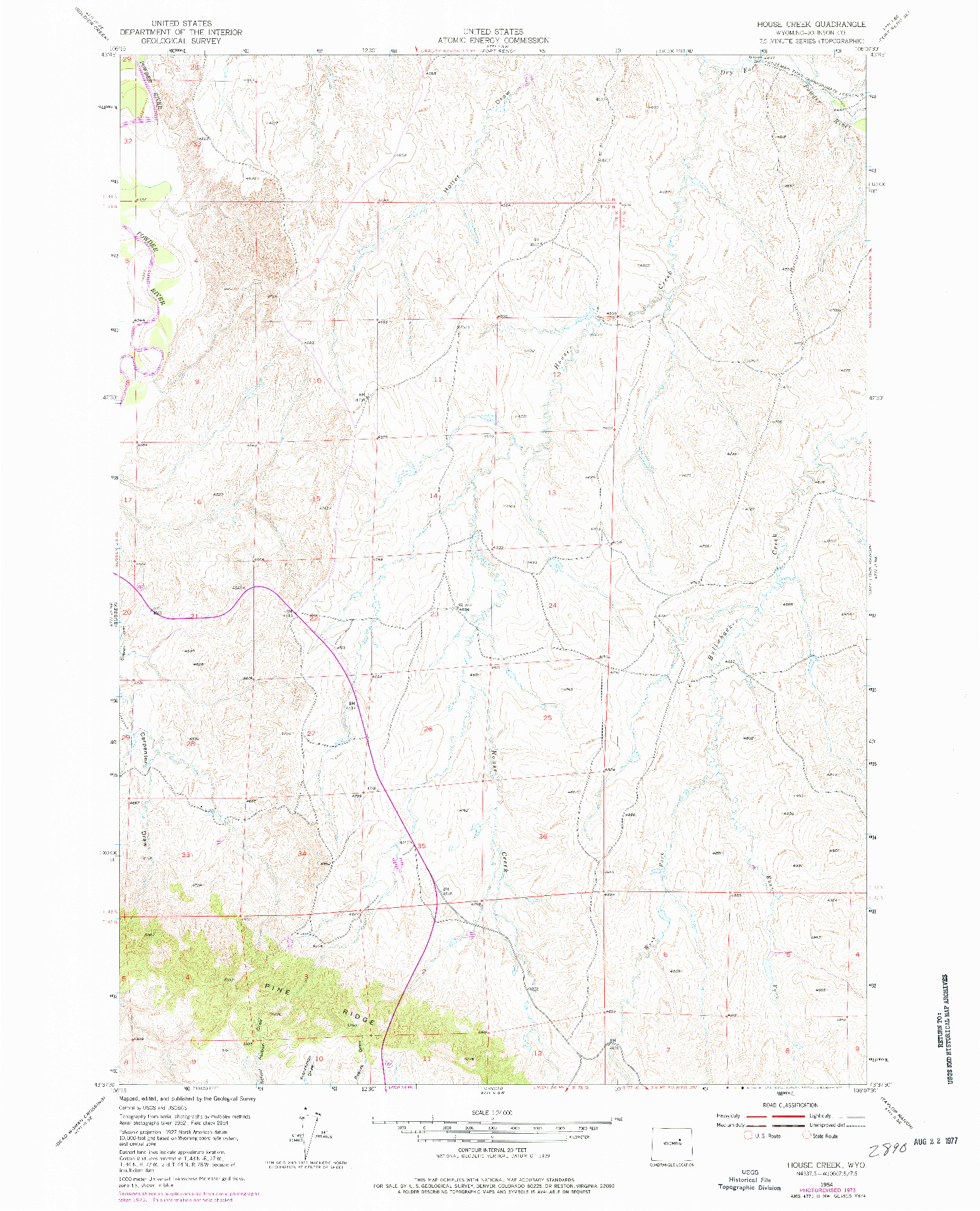 USGS 1:24000-SCALE QUADRANGLE FOR HOUSE CREEK, WY 1954