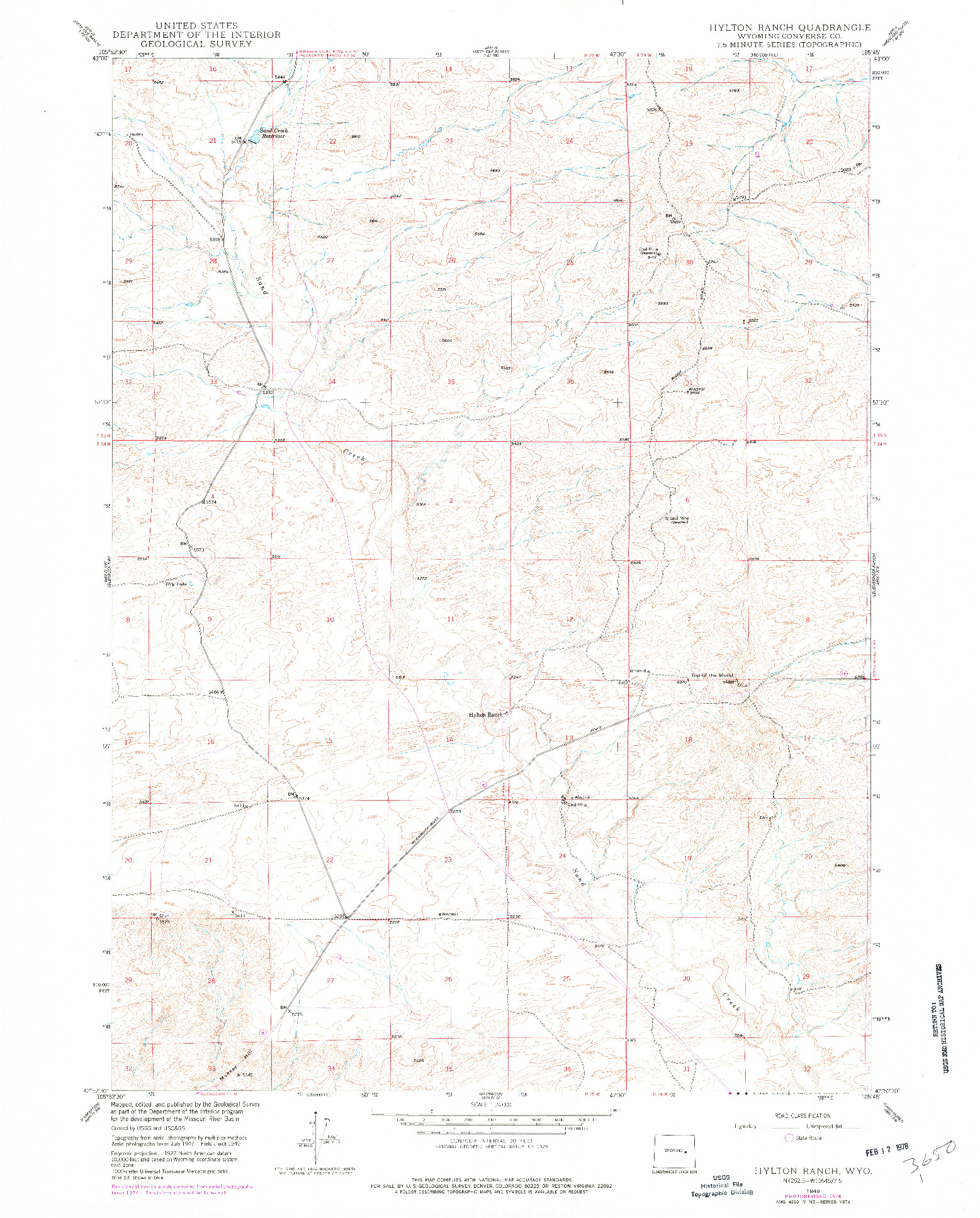 USGS 1:24000-SCALE QUADRANGLE FOR HYLTON RANCH, WY 1949