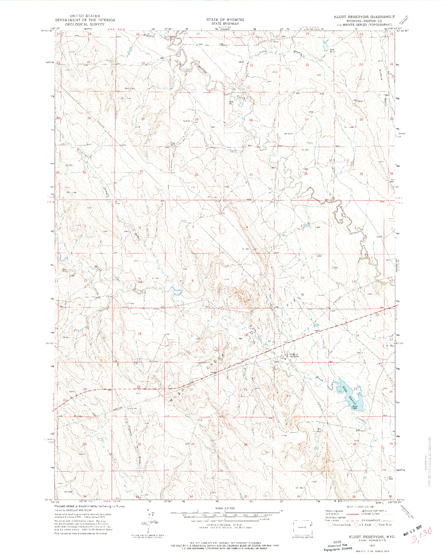 USGS 1:24000-SCALE QUADRANGLE FOR KLODT RESERVOIR, WY 1972