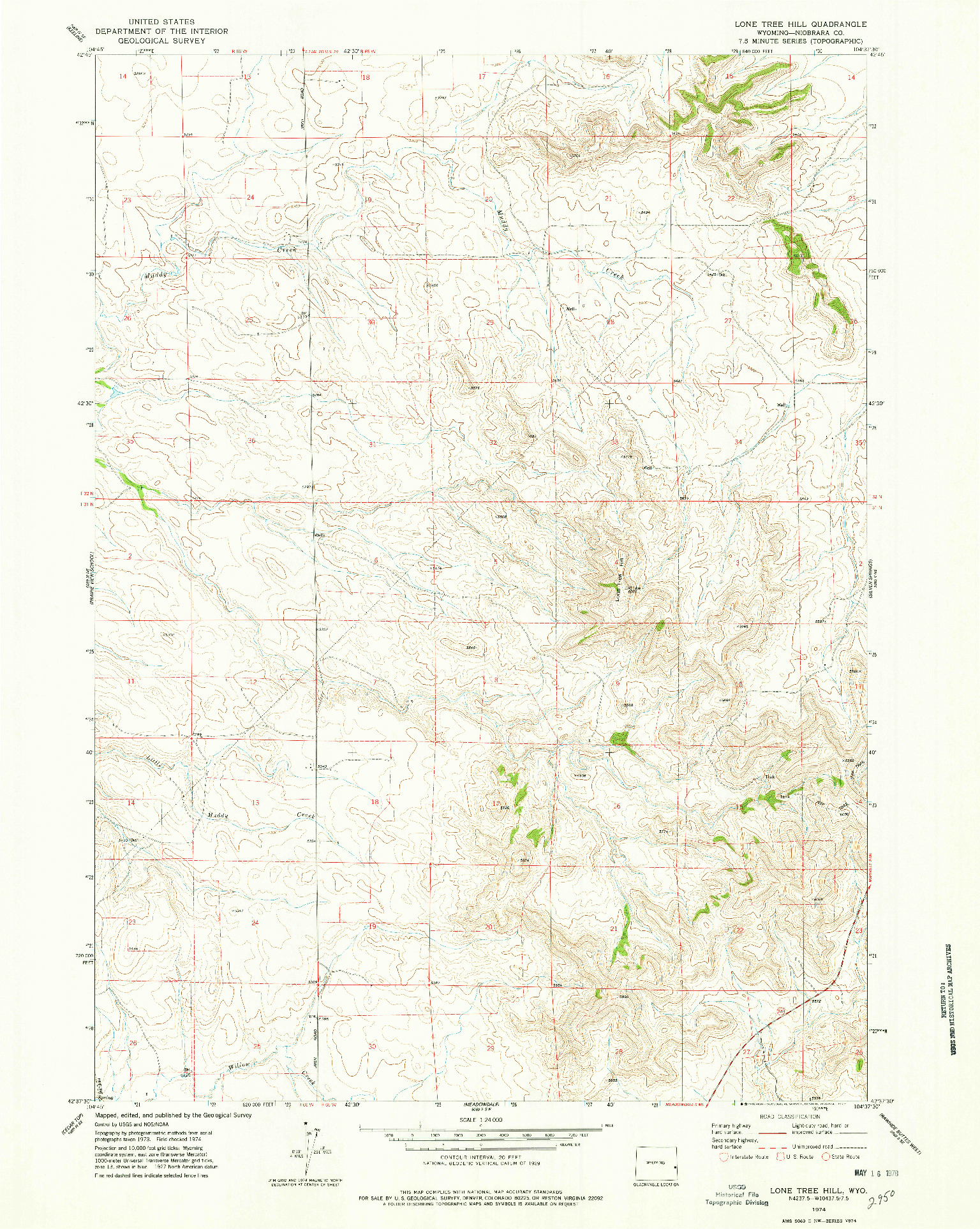 USGS 1:24000-SCALE QUADRANGLE FOR LONE TREE HILL, WY 1974