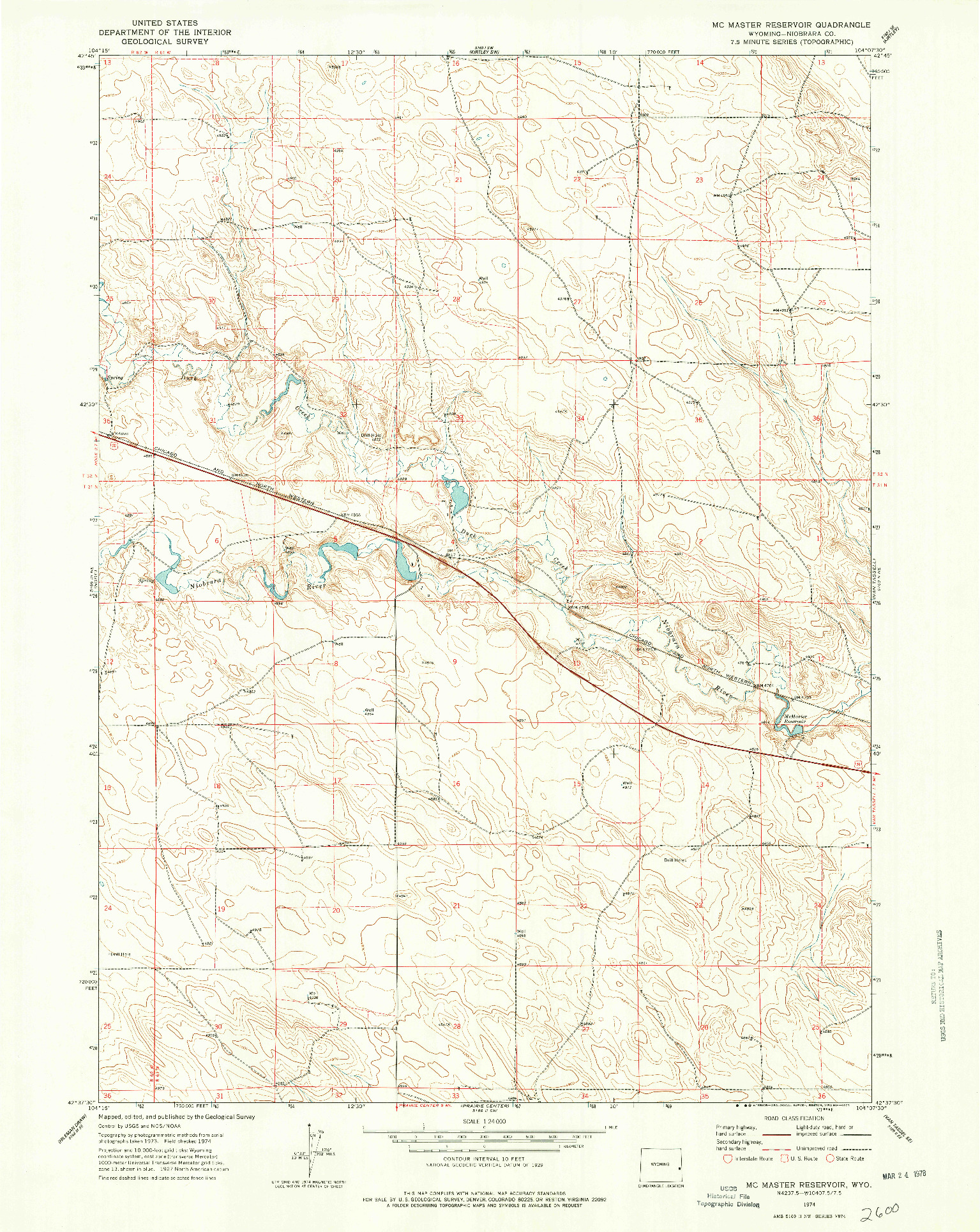 USGS 1:24000-SCALE QUADRANGLE FOR MC MASTER RESERVOIR, WY 1974
