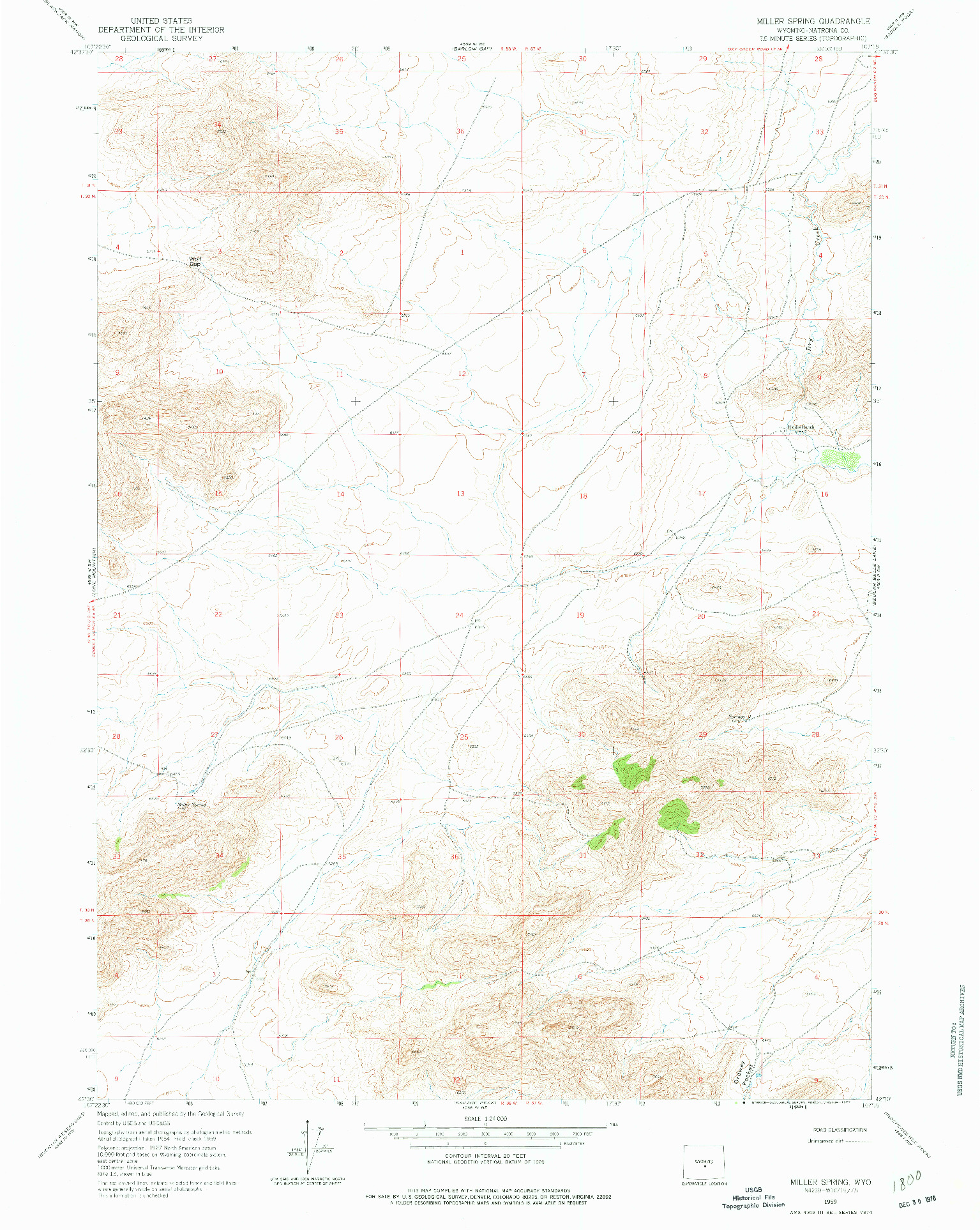 USGS 1:24000-SCALE QUADRANGLE FOR MILLER SPRING, WY 1959