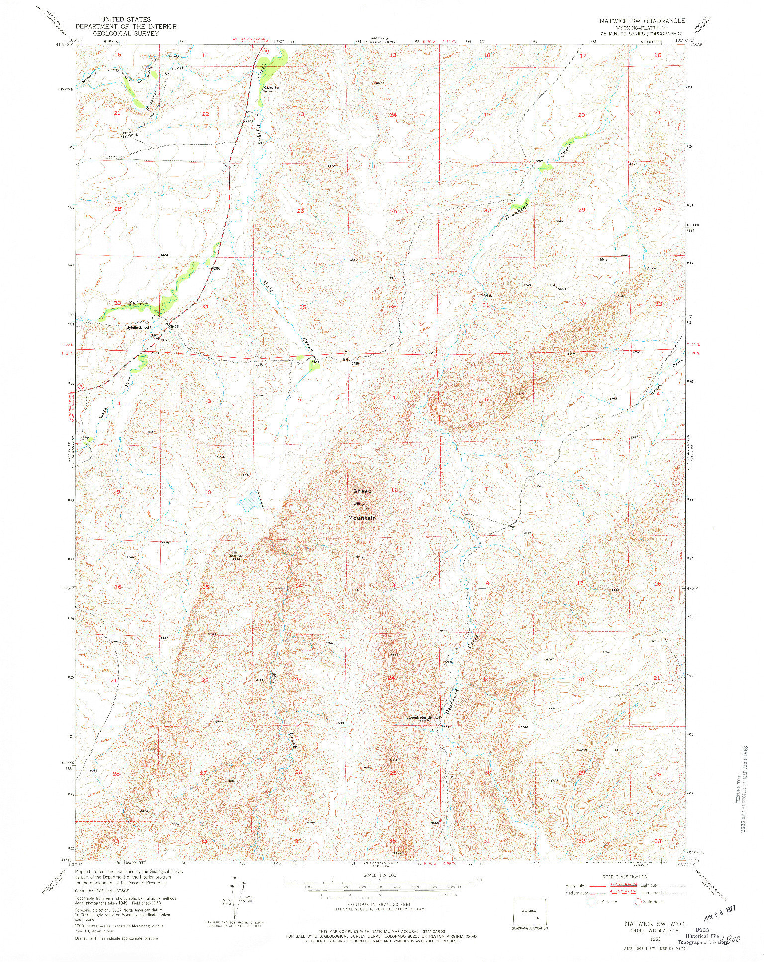 USGS 1:24000-SCALE QUADRANGLE FOR NATWICK SW, WY 1953