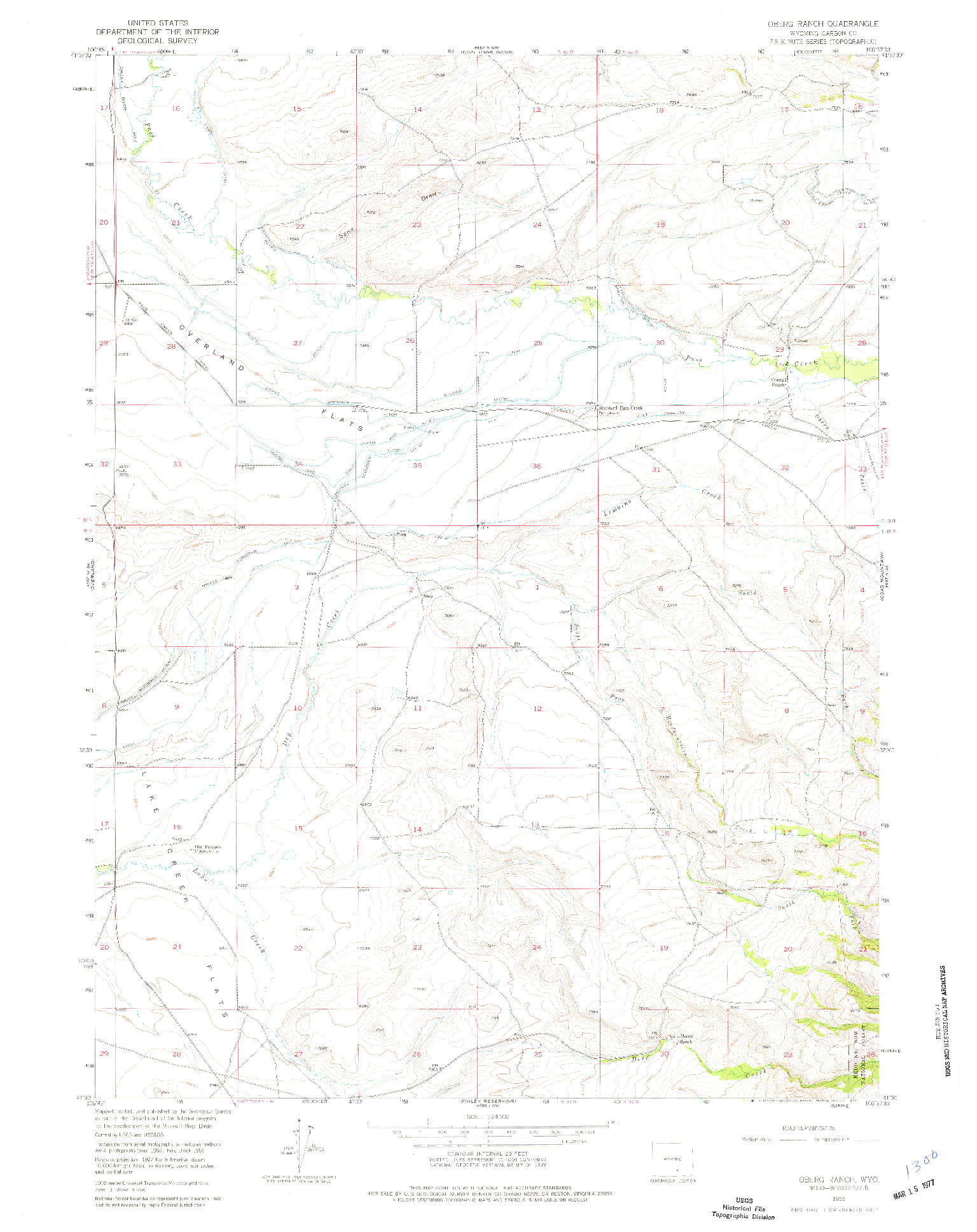 USGS 1:24000-SCALE QUADRANGLE FOR OBERG RANCH, WY 1955