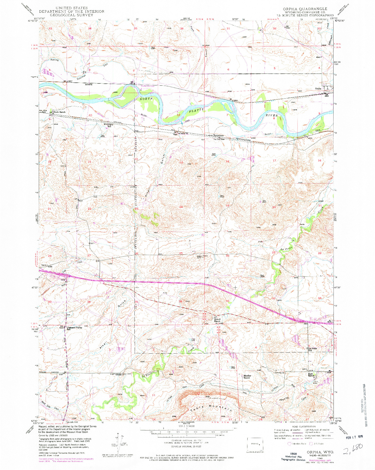 USGS 1:24000-SCALE QUADRANGLE FOR ORPHA, WY 1949