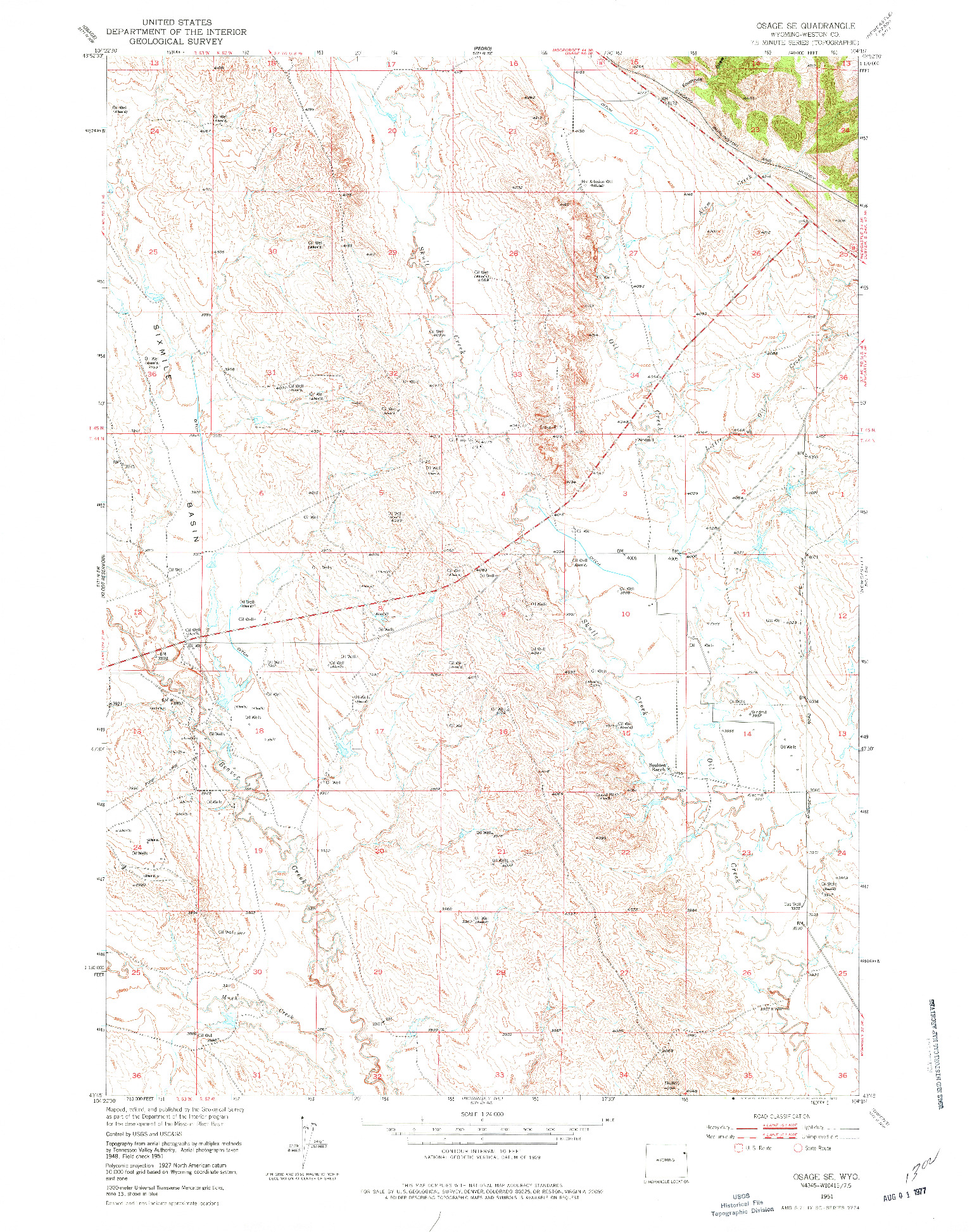 USGS 1:24000-SCALE QUADRANGLE FOR OSAGE SE, WY 1951