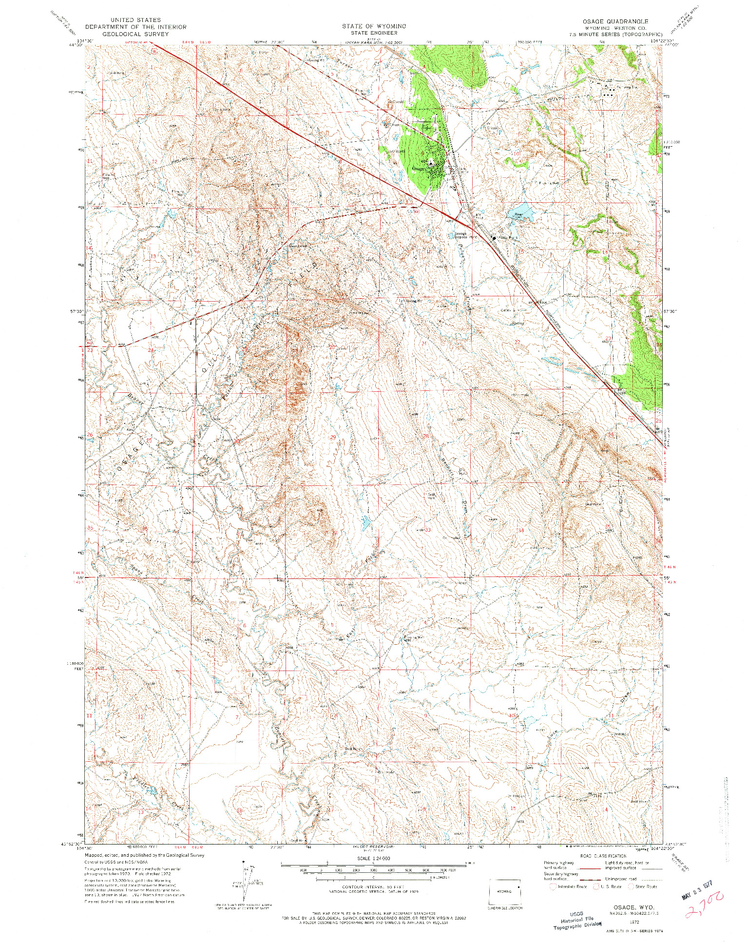 USGS 1:24000-SCALE QUADRANGLE FOR OSAGE, WY 1972