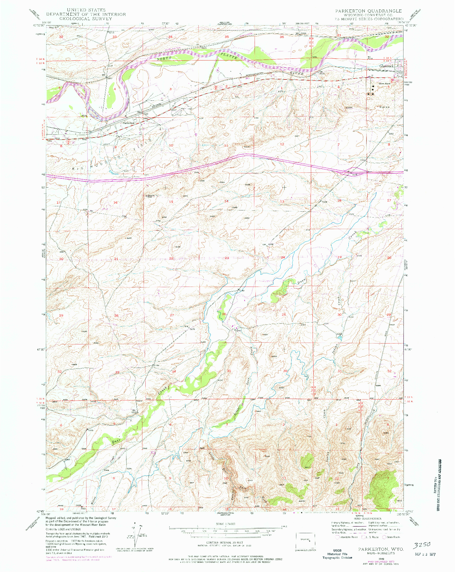 USGS 1:24000-SCALE QUADRANGLE FOR PARKERTON, WY 1949