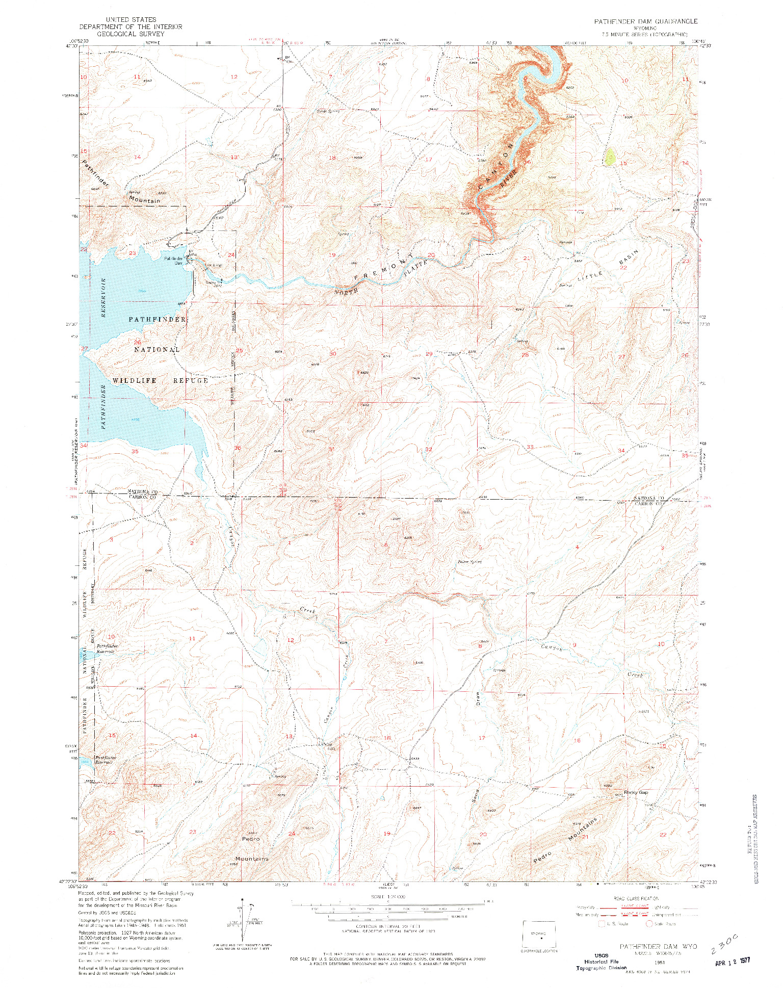 USGS 1:24000-SCALE QUADRANGLE FOR PATHFINDER DAM, WY 1951